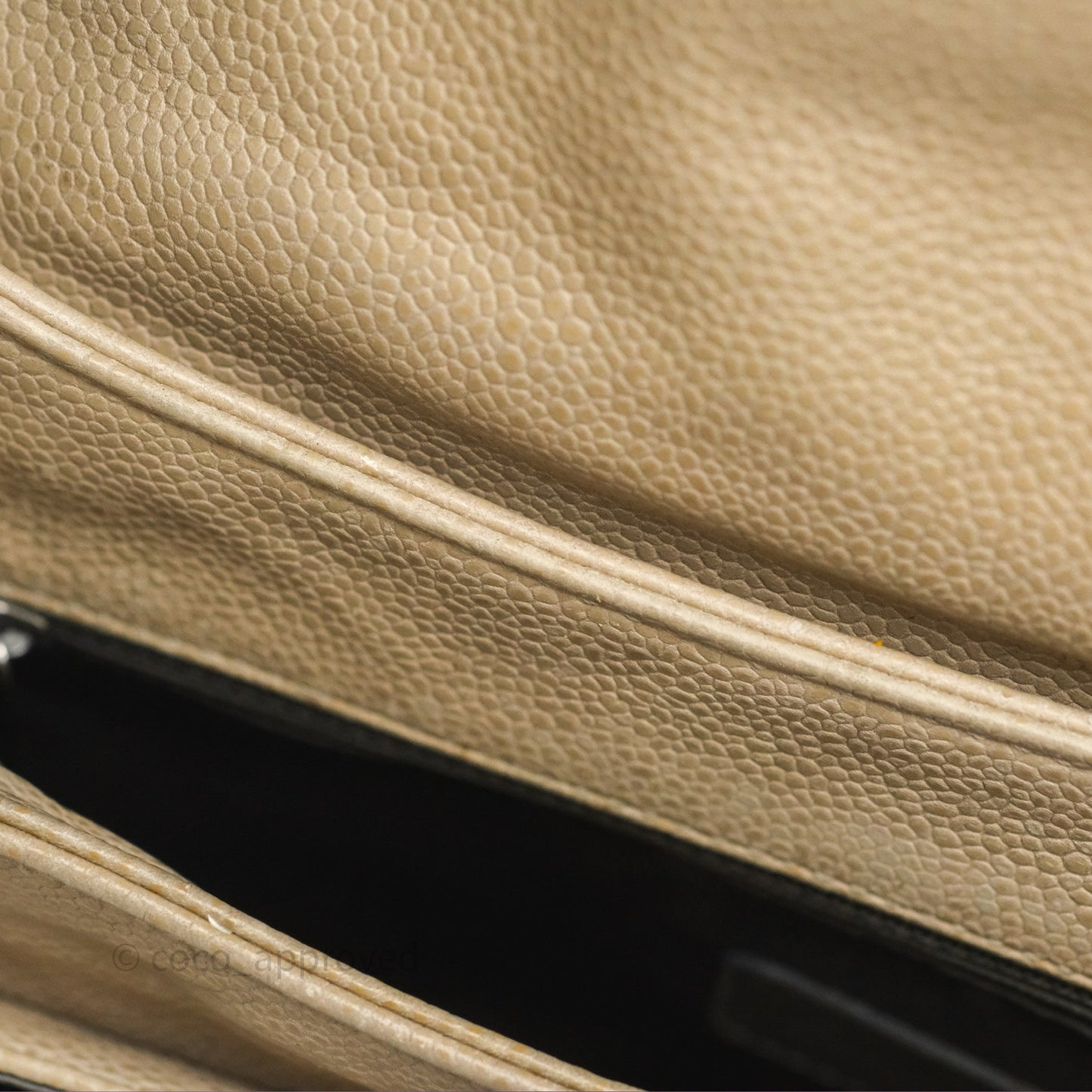 Chanel Quilted Coco Rider Hobo Bag Beige Caviar Ruthenium Hardware