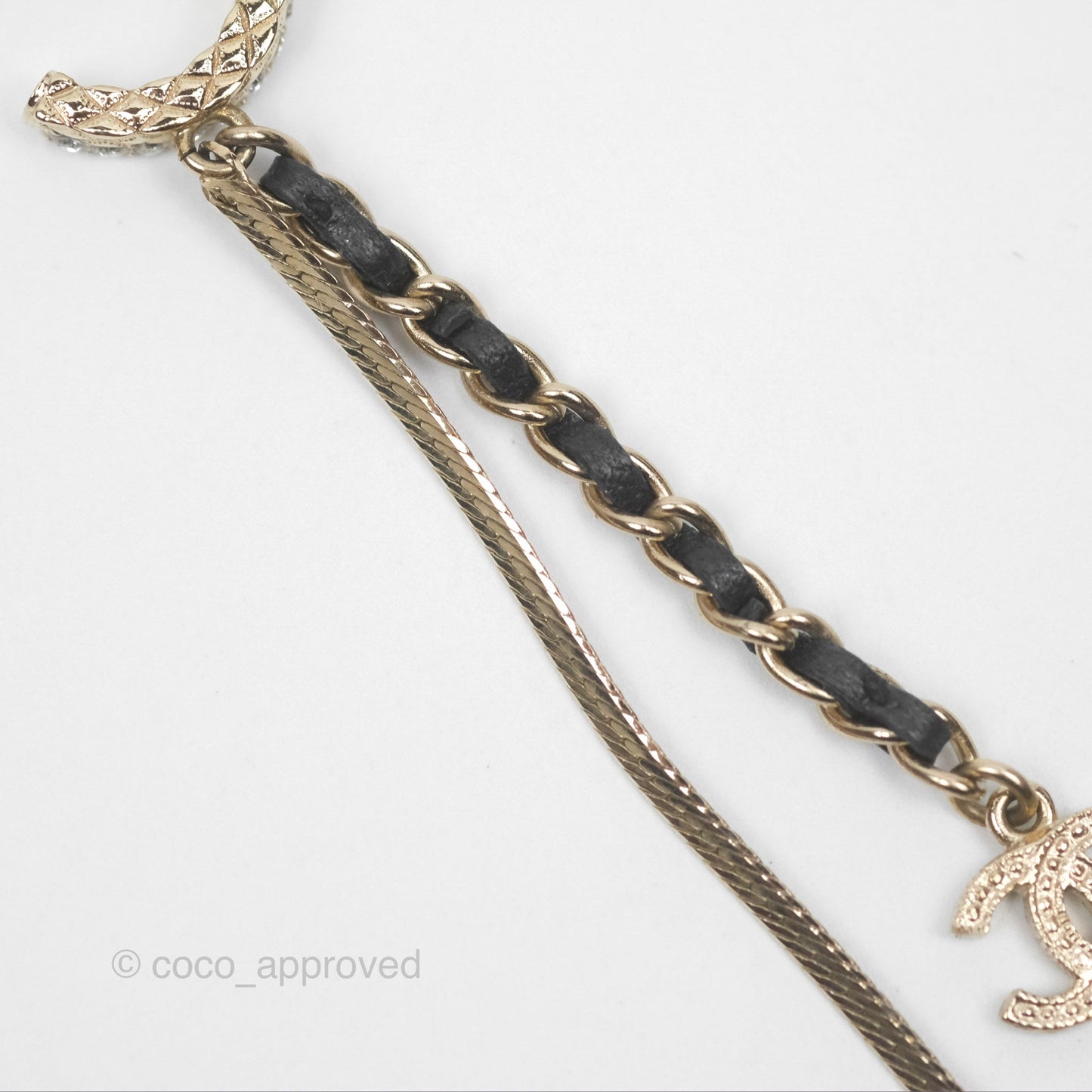 Chanel Crystal CC Braided Leather Chain Long Drop Earrings Gold Tone 22S