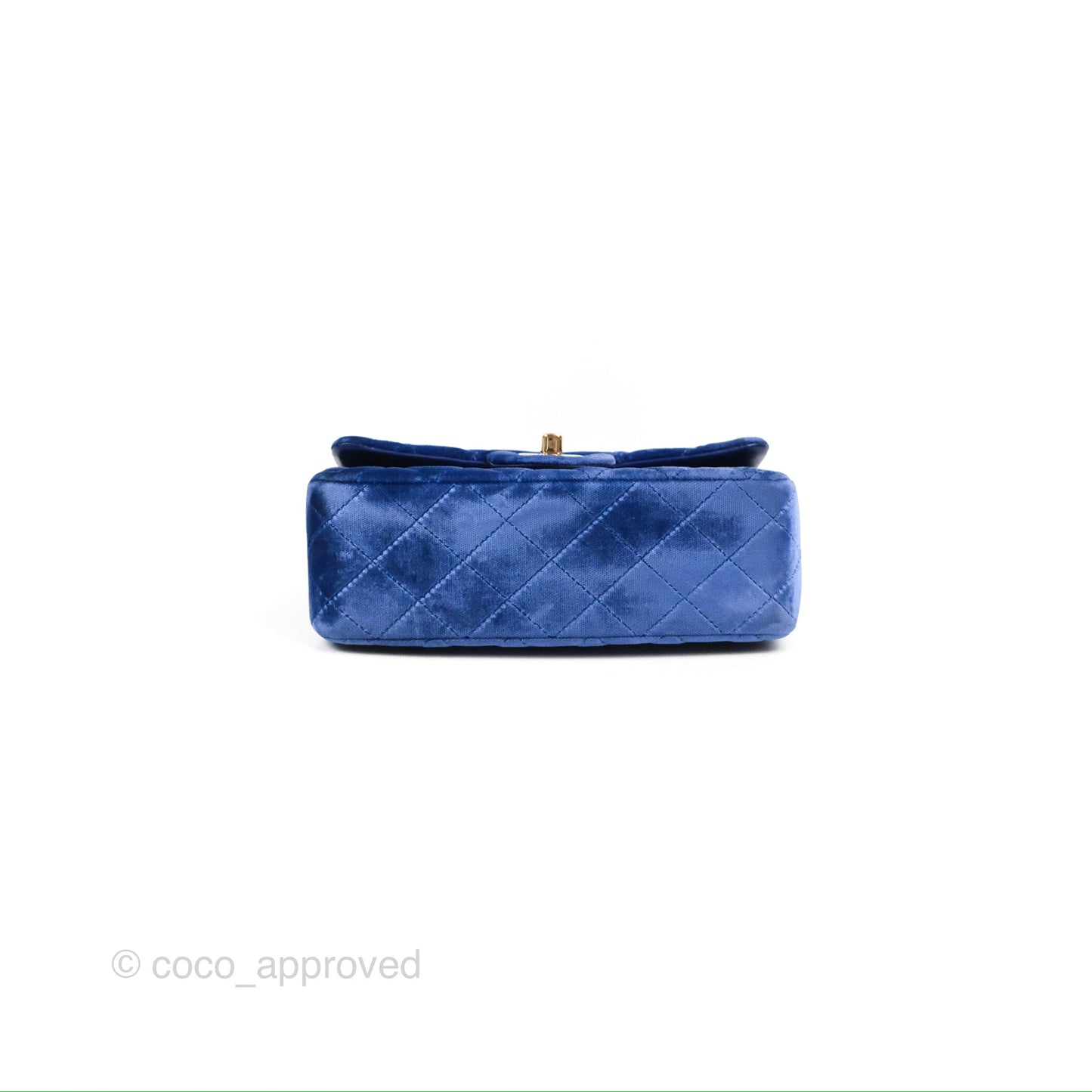 Chanel Quilted Mini Rectangular Flap Blue Velvet Gold Hardware