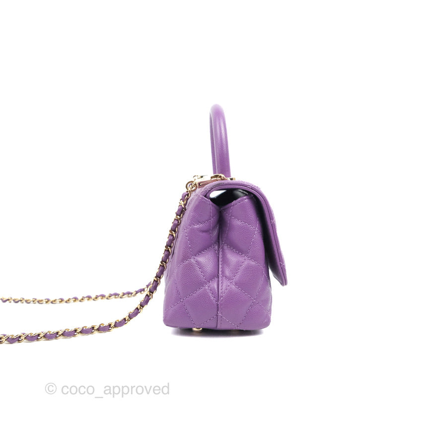 Chanel Mini Coco Handle Quilted Purple Caviar Gold Hardware
