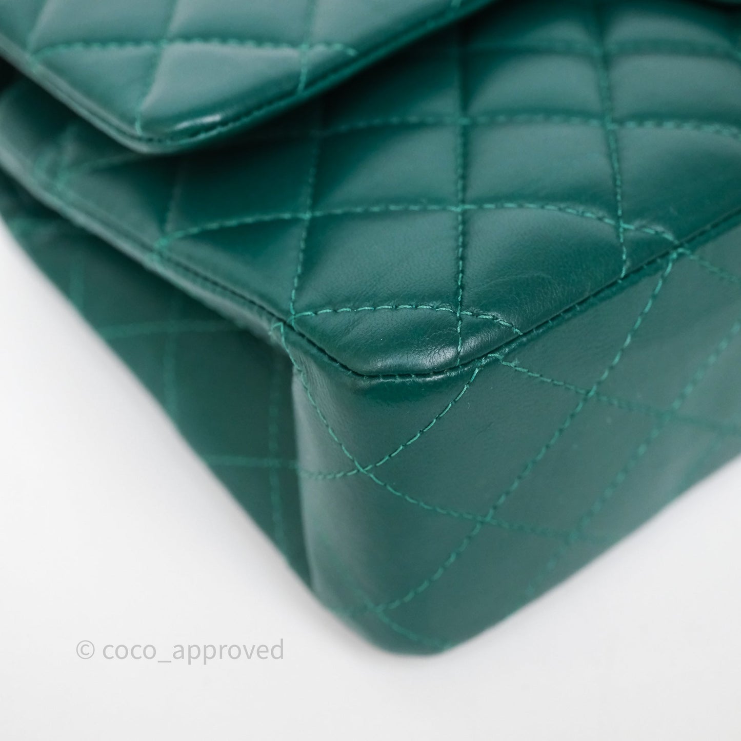 Chanel Medium Classic Flap Quilted Dark Green Lambskin Silver Hardware