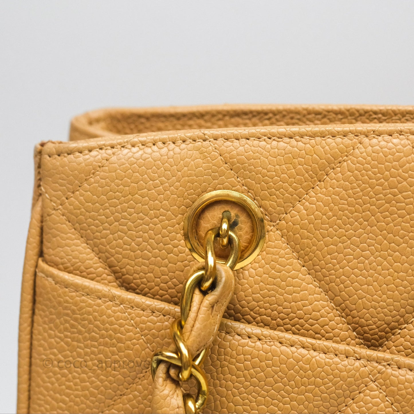 Chanel Vintage CC Quilted Tote Dark Beige Caviar 24K Gold Hardware