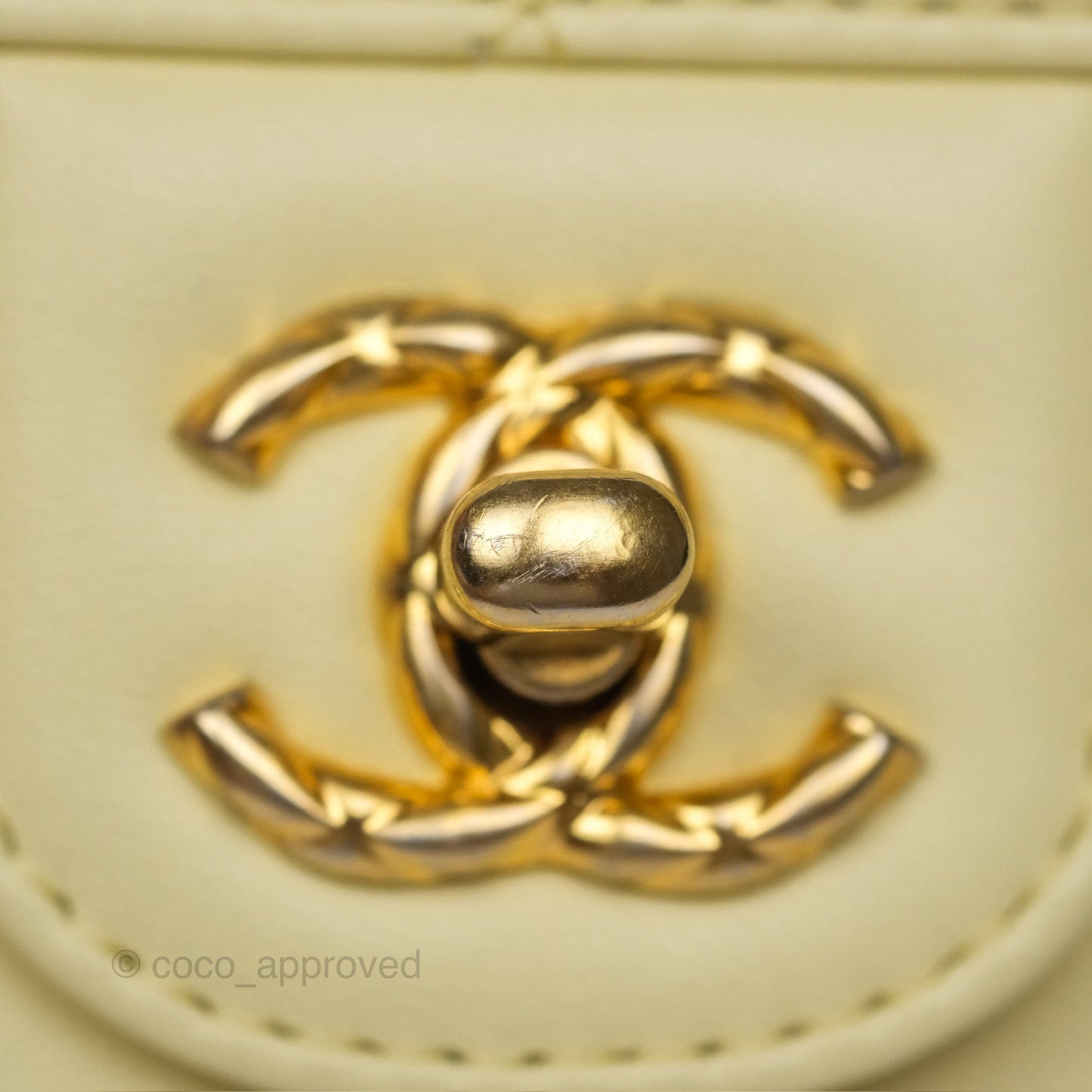 Chanel Crush Top Handle Flap Bag Yellow Lambskin Aged Gold Hardware