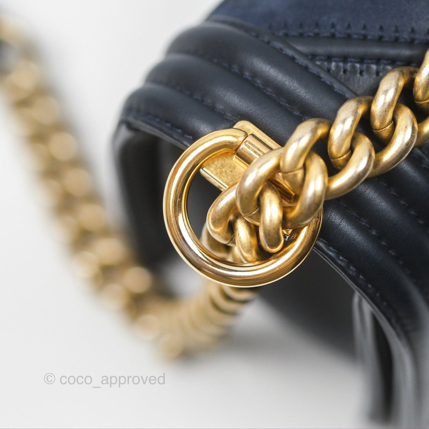 Chanel Medium Boy Chevron Navy Caviar/ Calfskin/ Suede Aged Gold Hardware