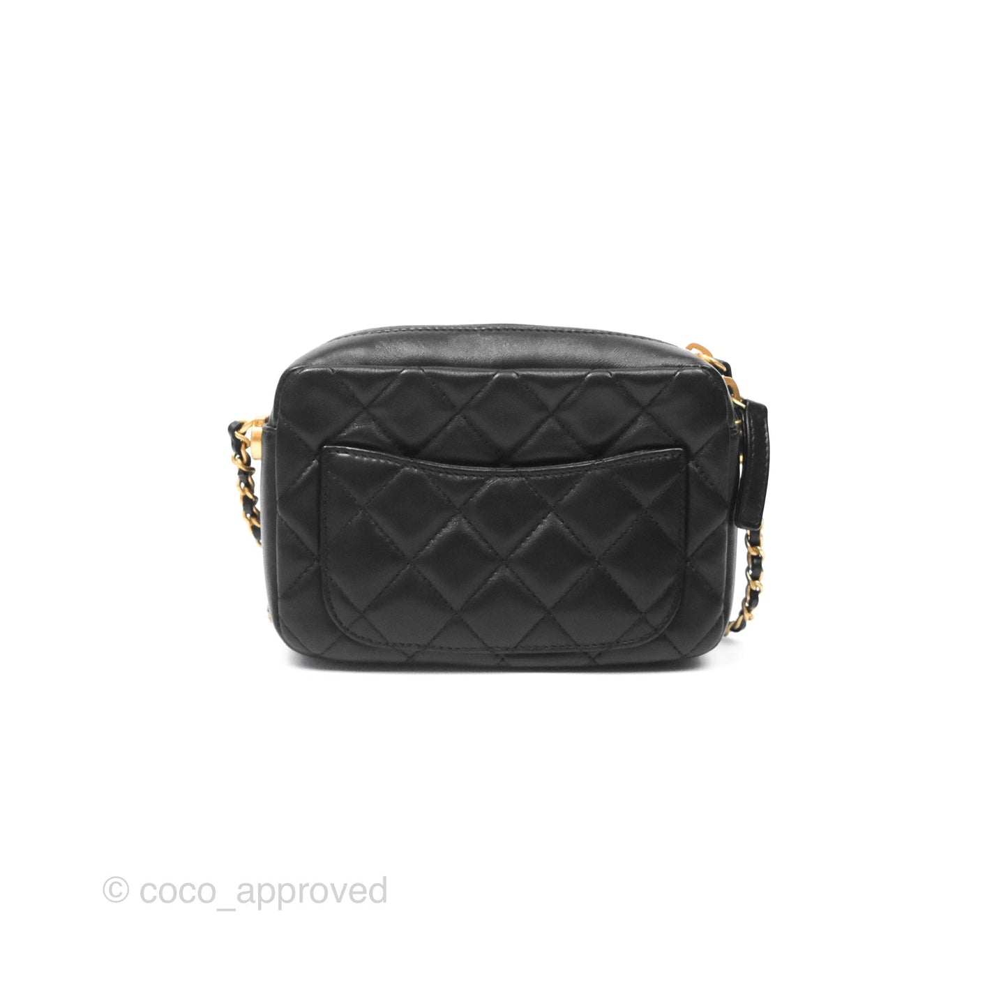 Chanel Quilted CC Pearl Crush Camera Case Black Lambskin Gold Hardware