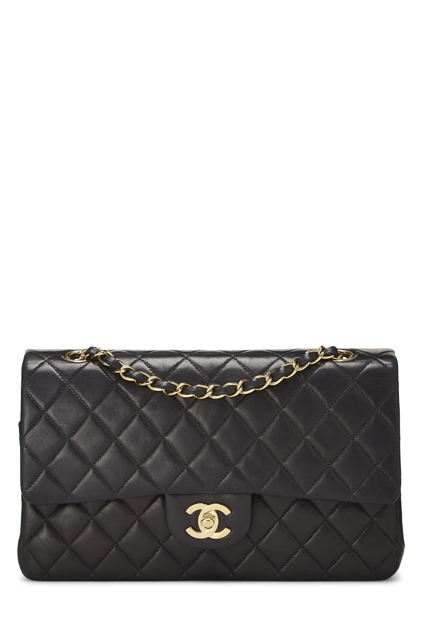 Chanel,  Black Quilted Lambskin Classic Double Flap Medium, Black