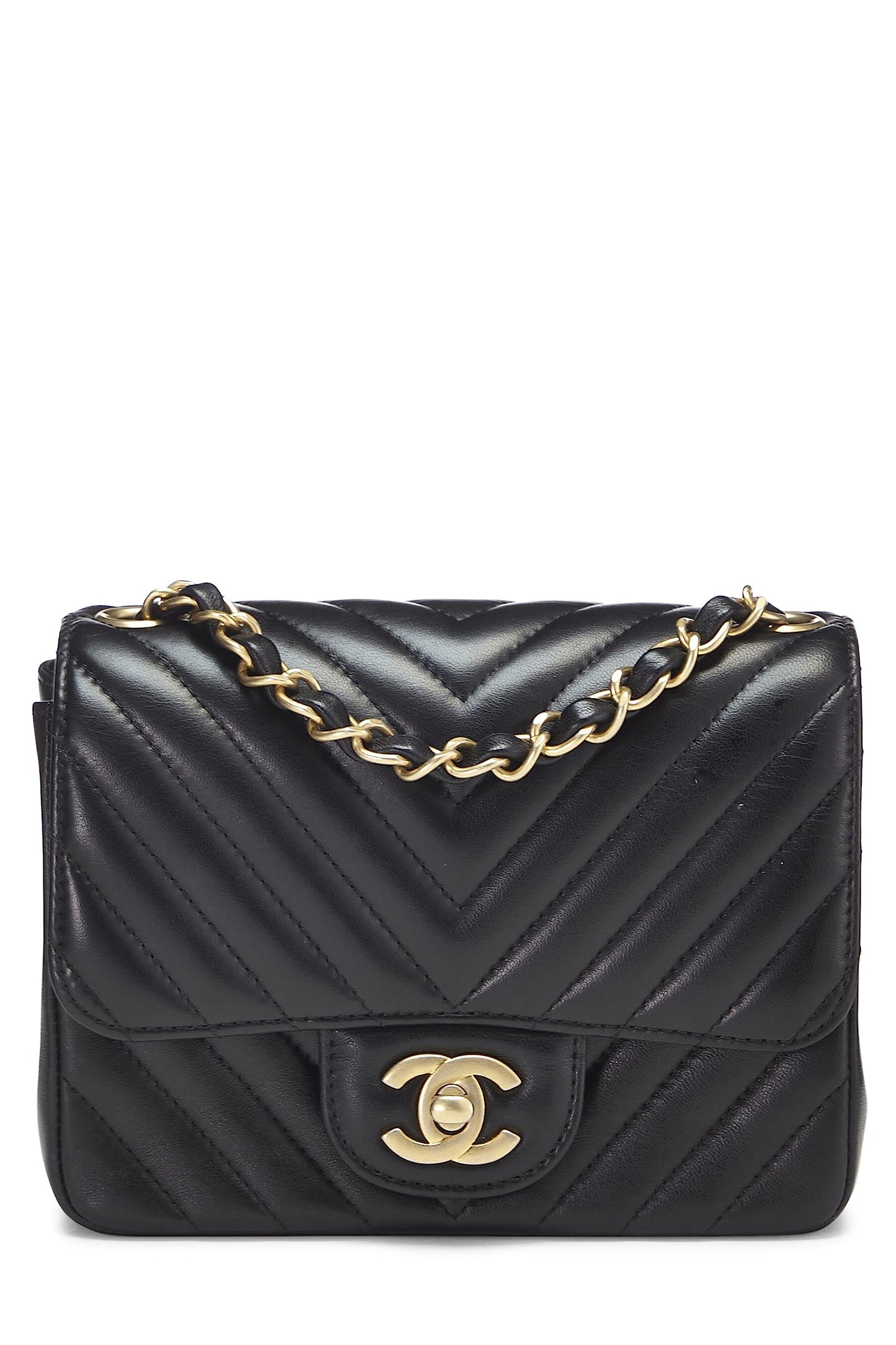 Chanel,  Black Chevron Lambskin Square Flap Mini, Black