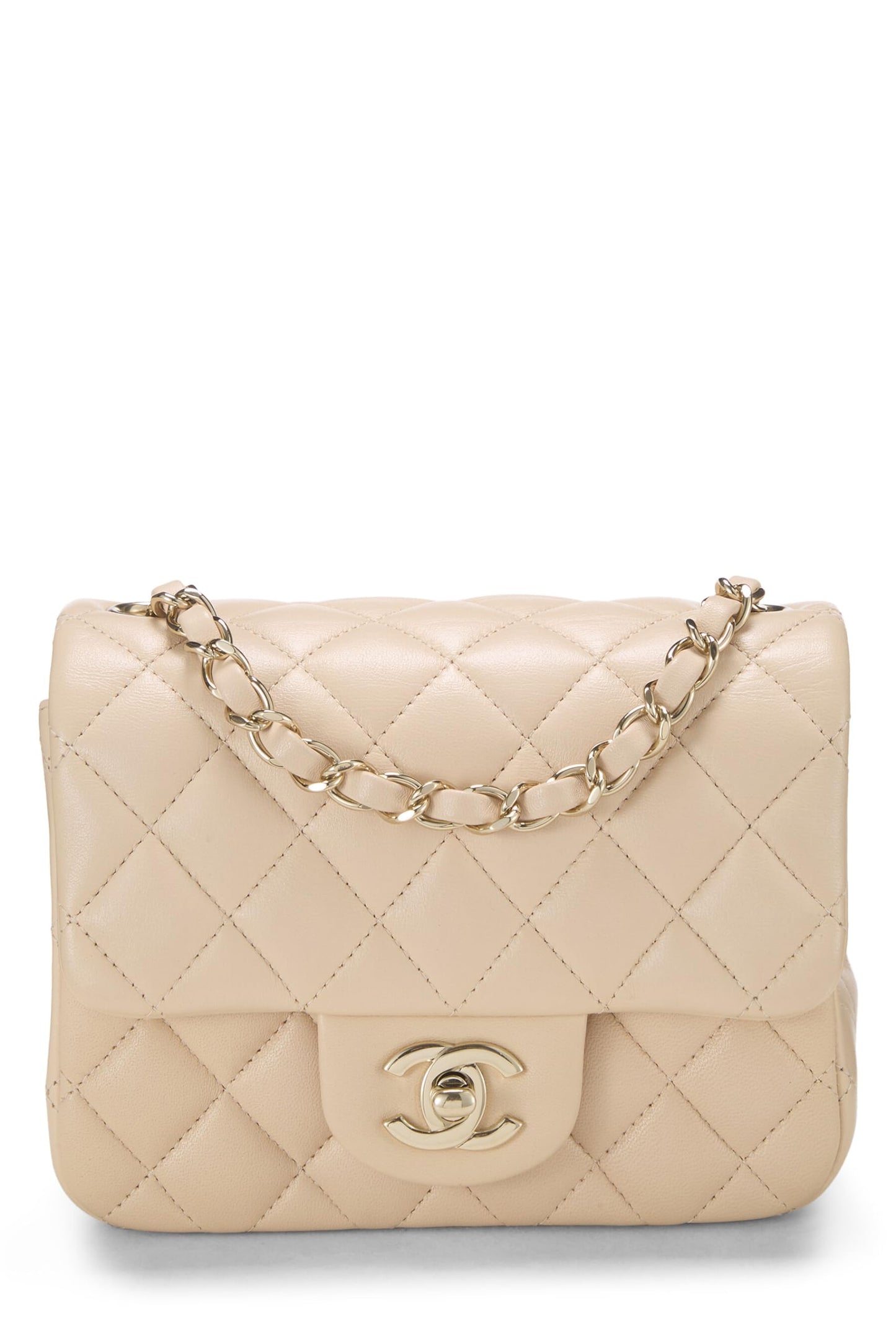 Chanel,  Beige Quilted Lambskin Square Flap Bag Mini, Beige