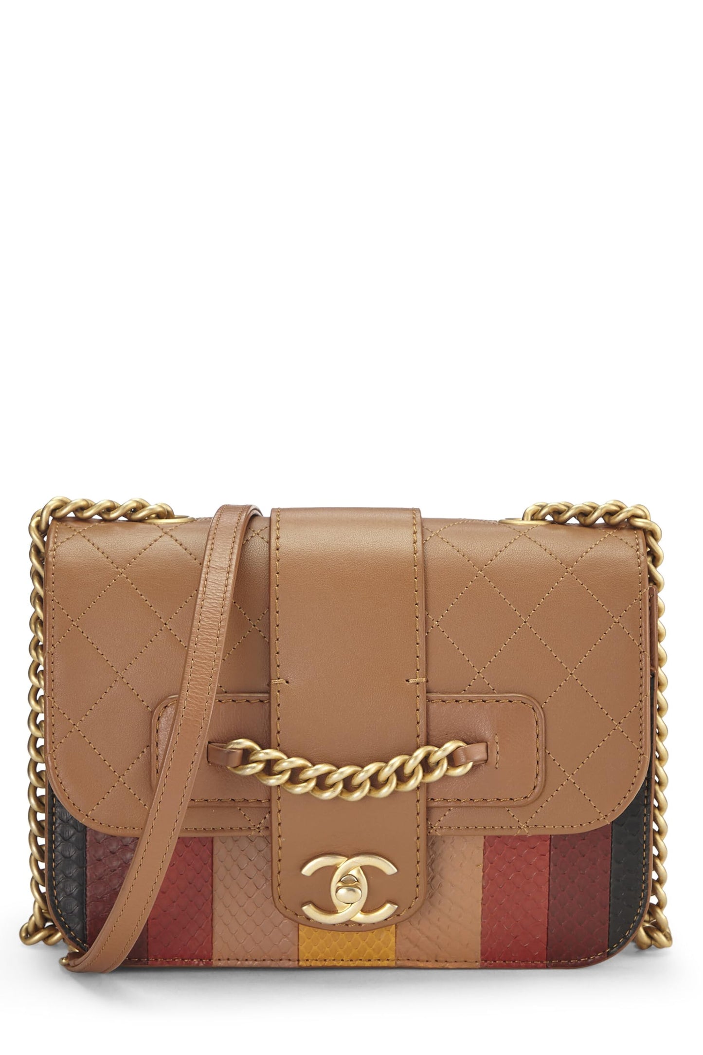 Chanel,  Brown & Multicolor Calfskin Front Chain Flap Bag, Multi
