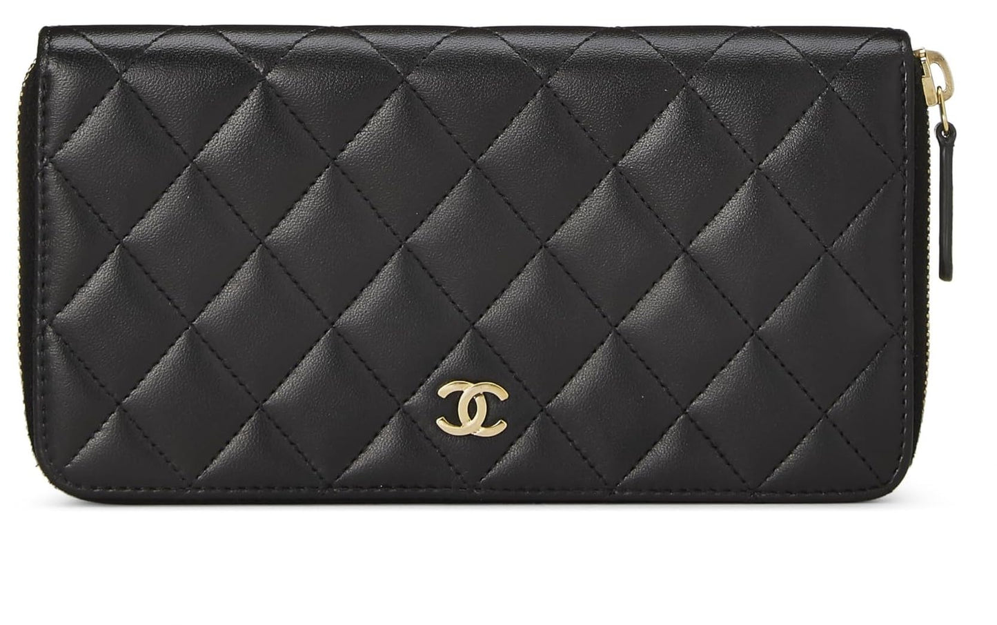 Chanel,  Black Quilted Lambskin Classic Zip Wallet, Black
