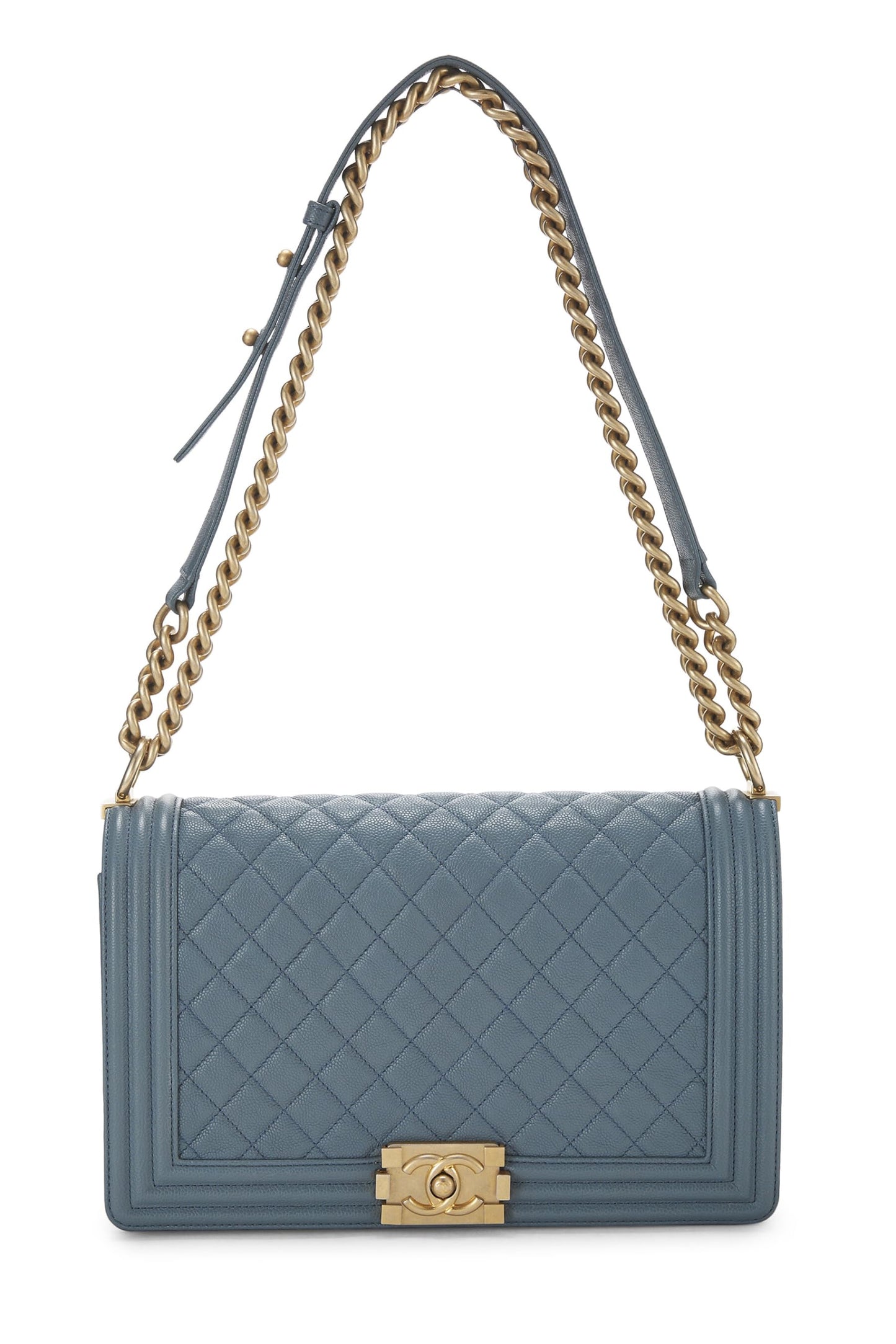 Chanel,  Blue Quilted Caviar Boy Bag Medium, Blue