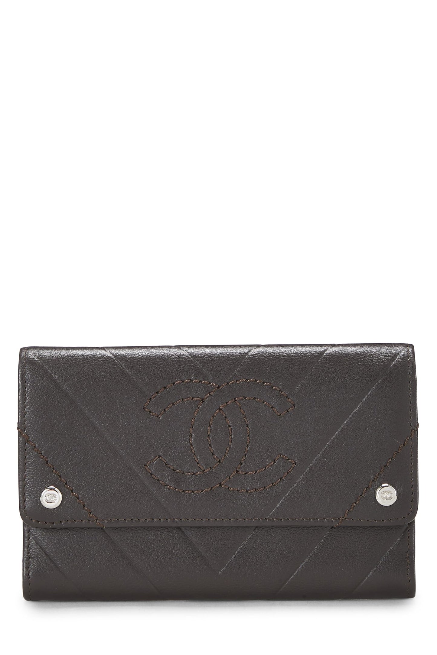 Chanel,  Brown Calfskin Chevron Wallet, Brown