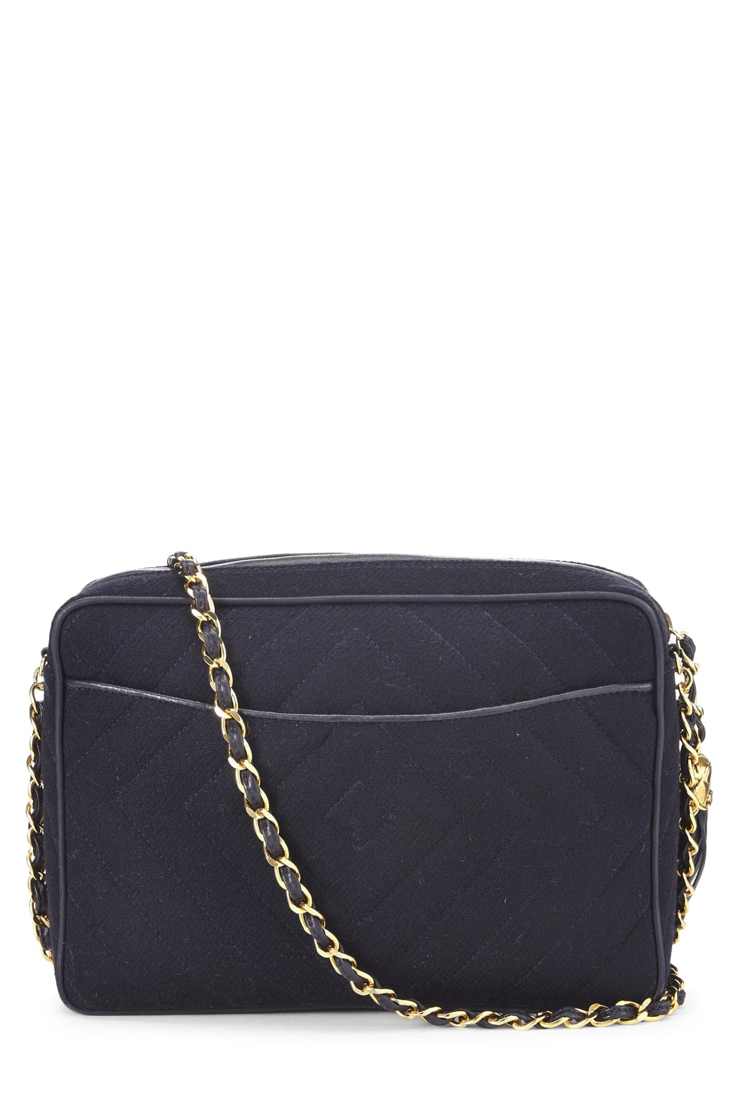 Chanel,  Navy Wool Diamond 'CC' Camera Bag Medium, Navy
