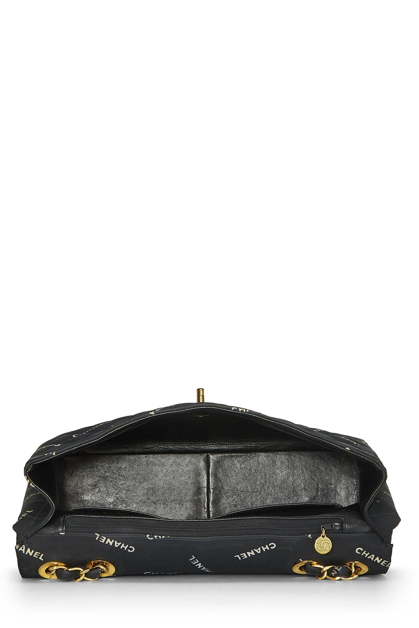Chanel,  Black Canvas Logo Half Flap Maxi, Black