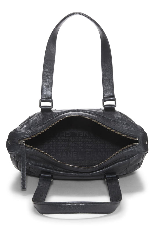 Chanel,  Black Calfskin Chocolate Bar Tote, Black