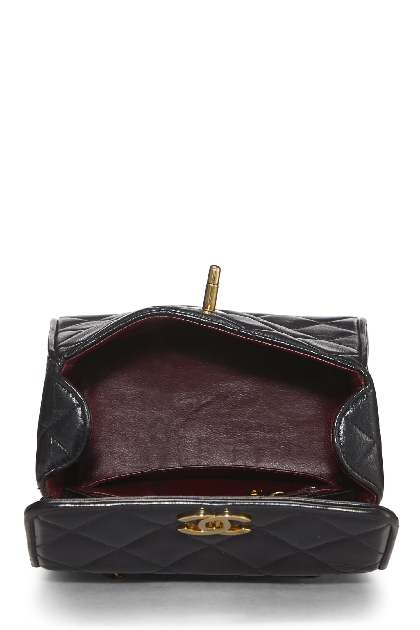 Chanel,  Black Quilted Lambskin Half Flap Mini, Black
