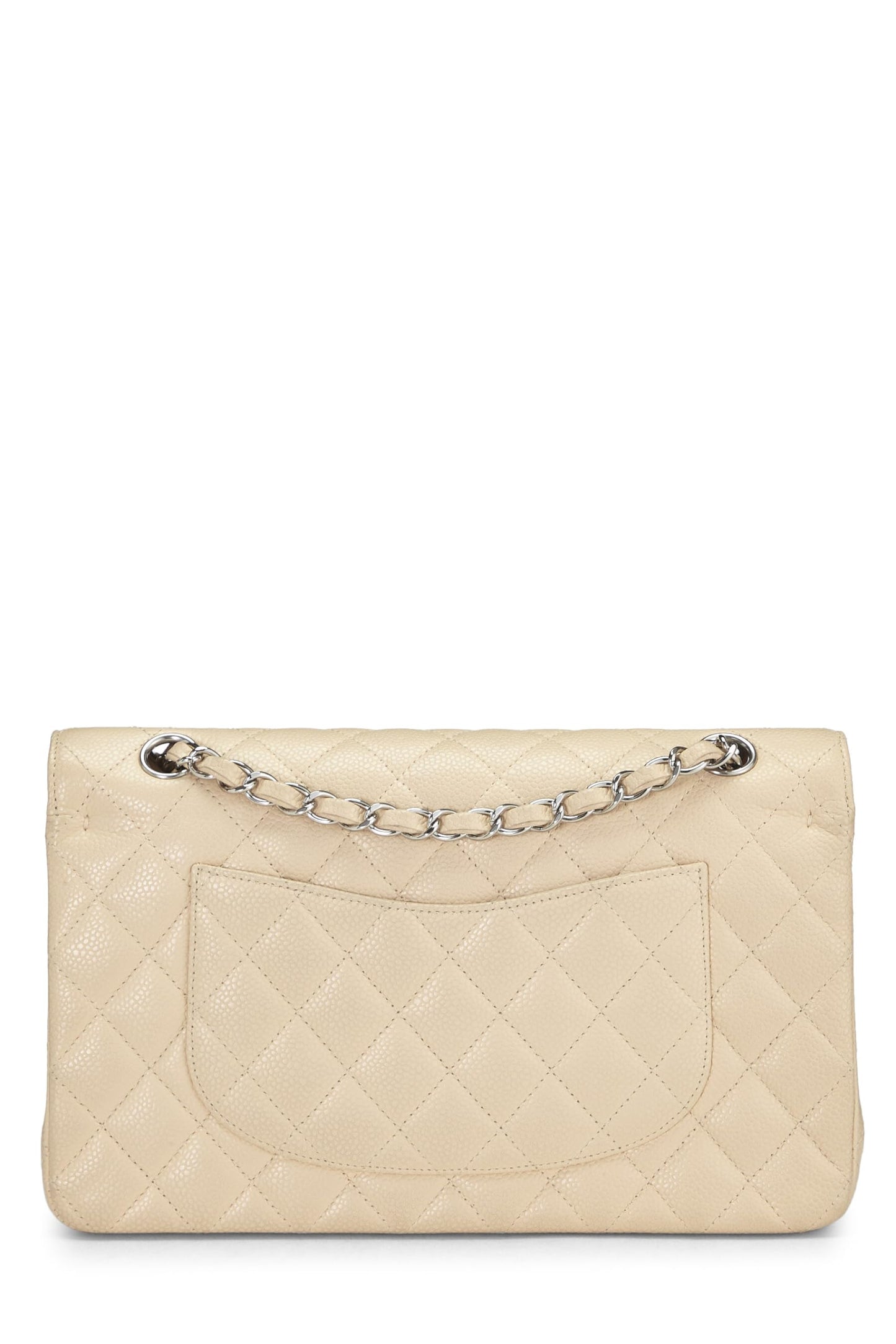 Chanel,  Beige Quilted Caviar Classic Double Flap Medium, Beige