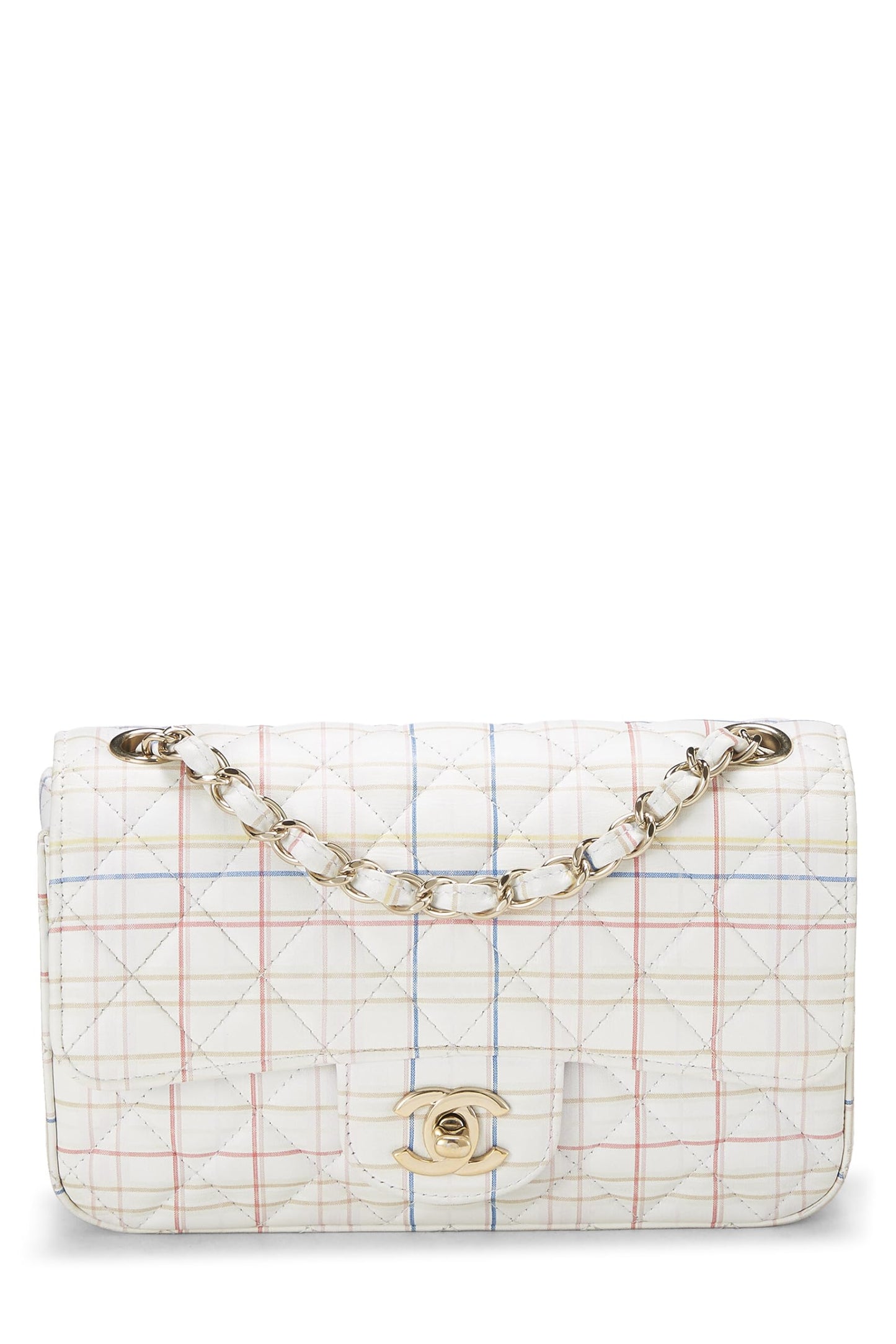 Chanel,  White & Multicolor Plaid Calfskin Rectangular Flap Mini, Multi