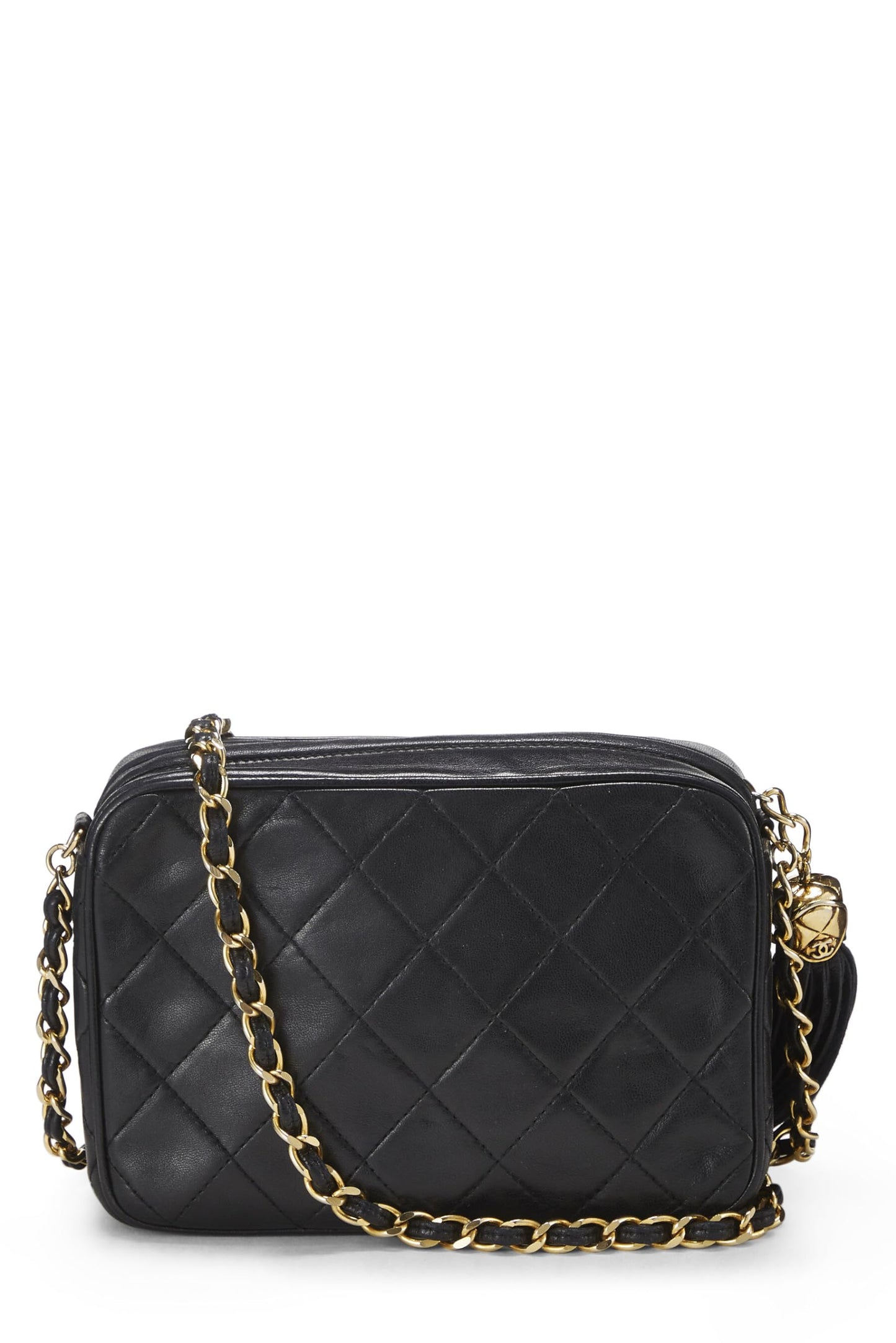 Chanel,  Black Lambskin Diamond CC Camera Bag Mini, Black