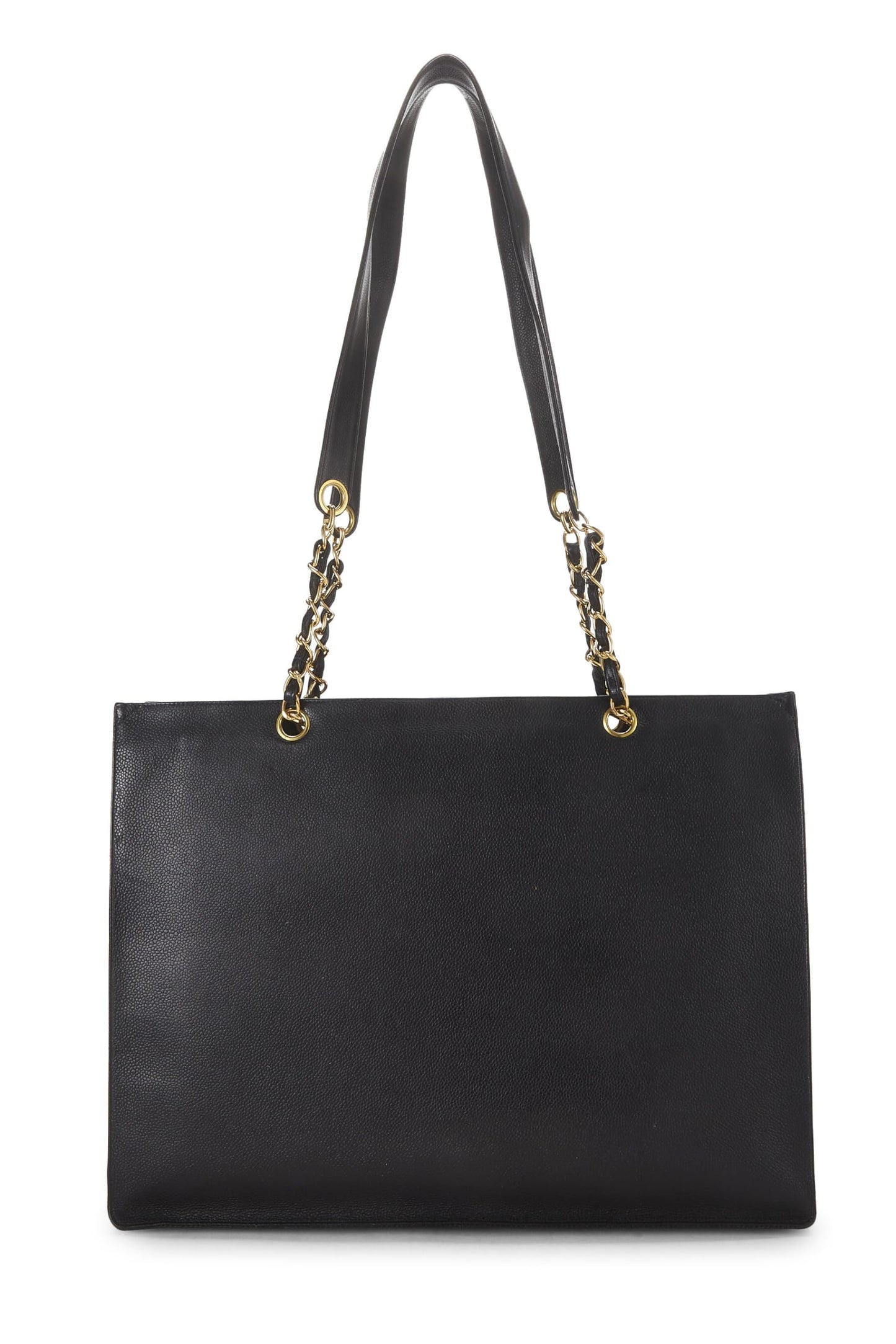 Chanel,  Black Caviar Flat Chain Tote Large, Black