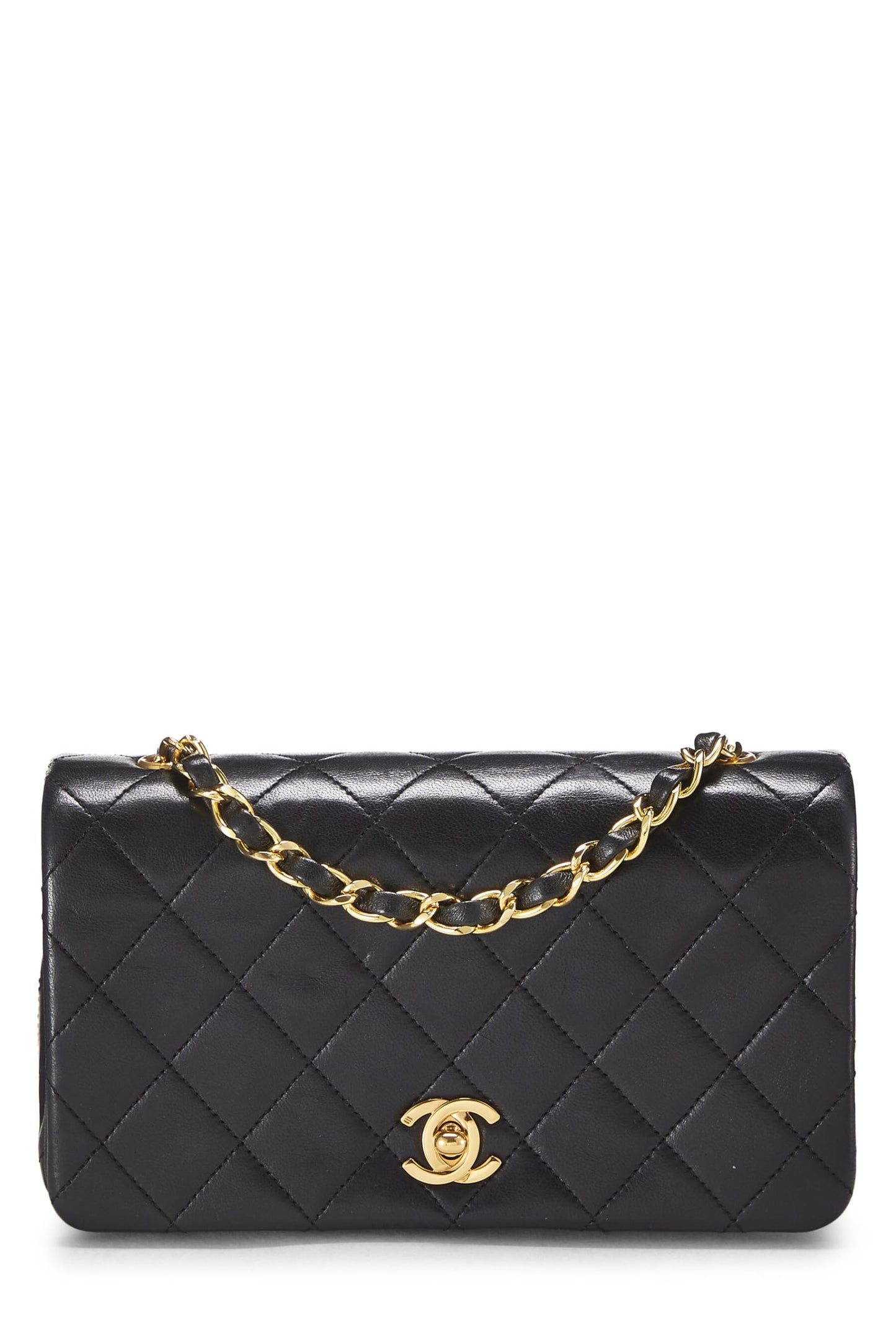Chanel,  Black Quilted Lambskin Full Flap Mini, Black