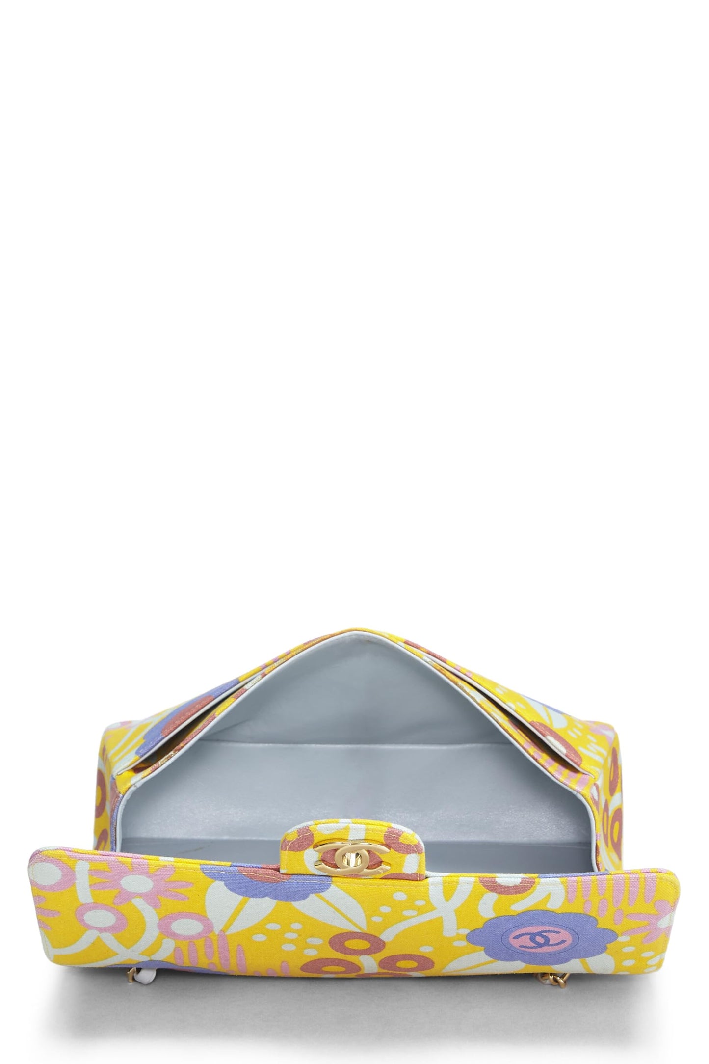 Chanel,  Yellow & Multicolor Floral Canvas Classic Double Flap Medium, Multi
