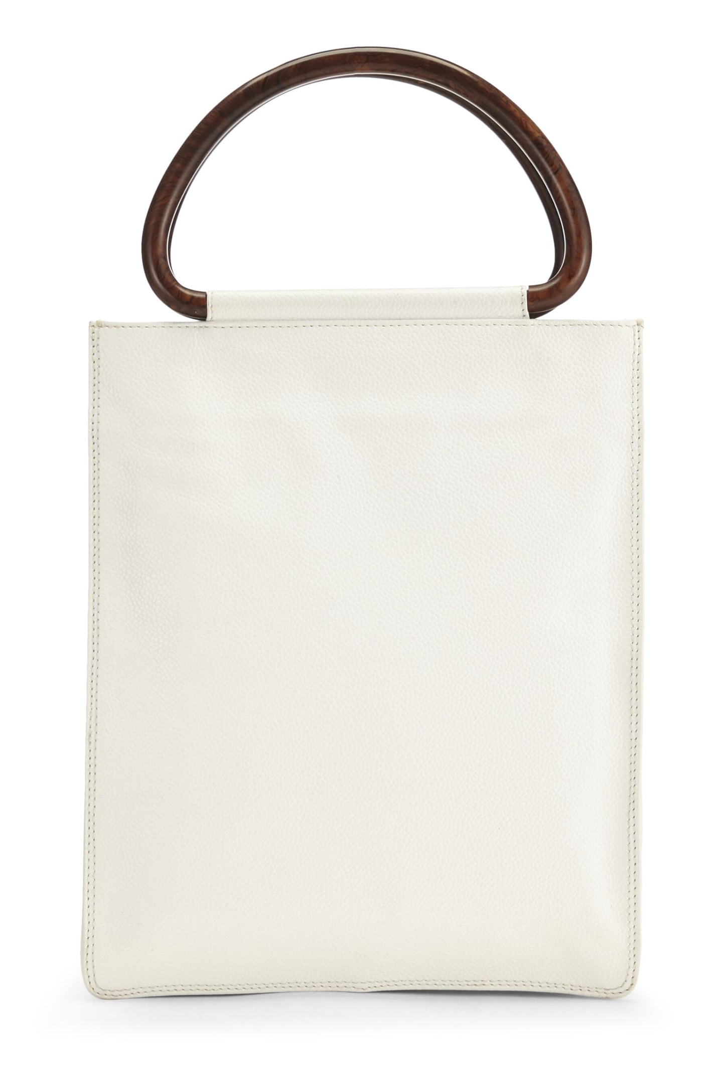 Chanel,  White Caviar Wooden Top Handle Bag, White