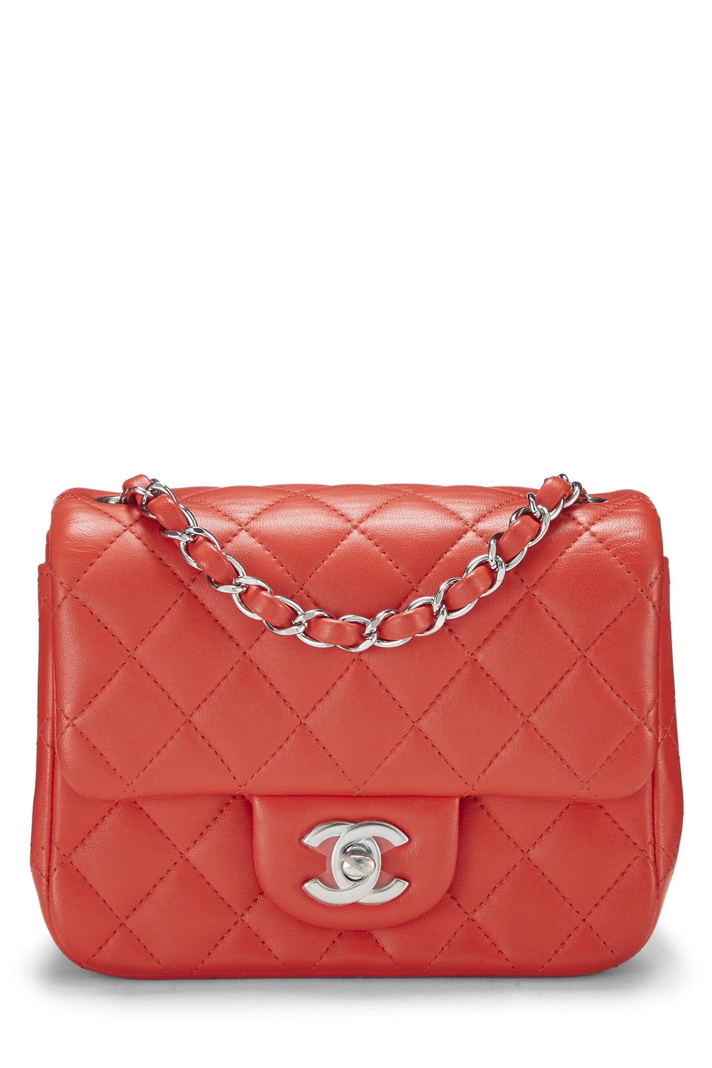 Chanel,  Red Quilted Lambskin Classic Square Flap Mini, Red