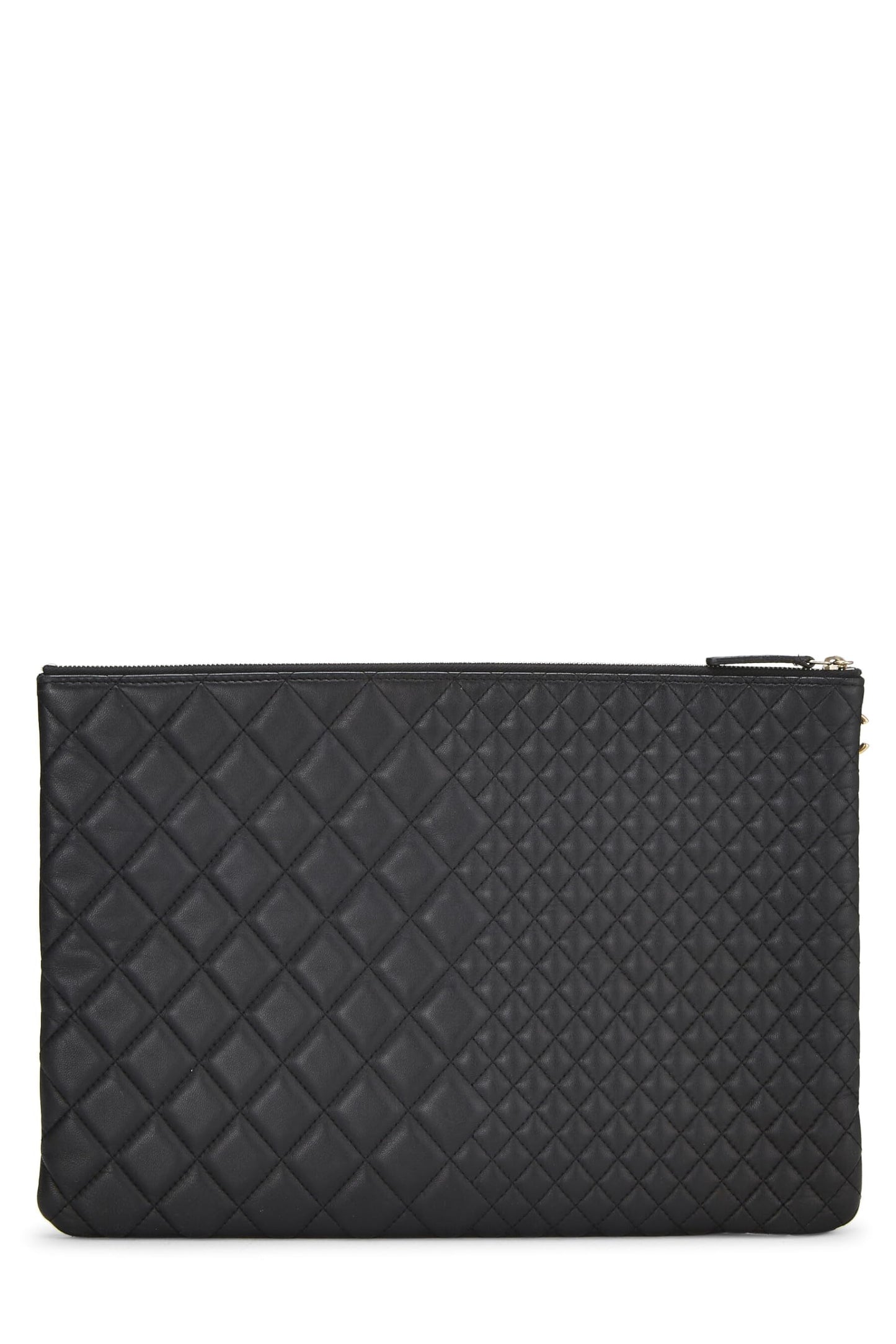 Chanel,  Black Quilted Lambskin O Case Zip Pouch Large, Black