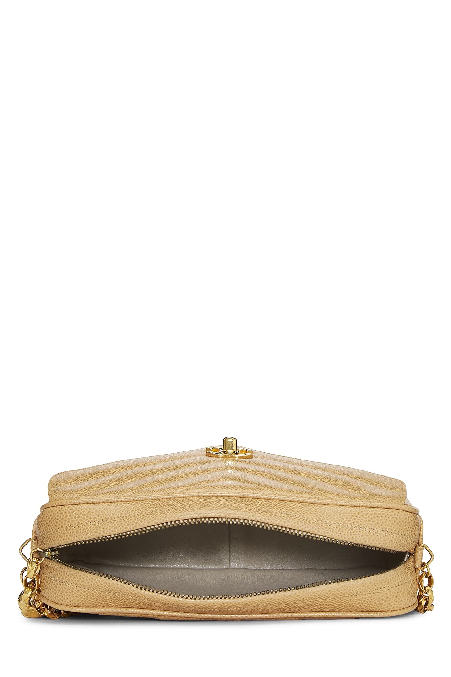 Chanel,  Beige Chevron Caviar Pocket Camera Bag Medium, Beige