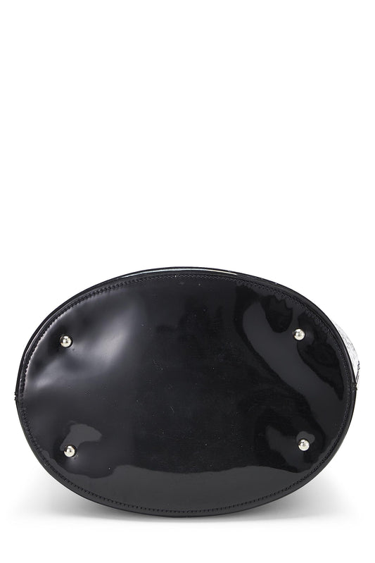 Chanel,  Black Perforated Patent Leather Vertical Bucket Tote, Black