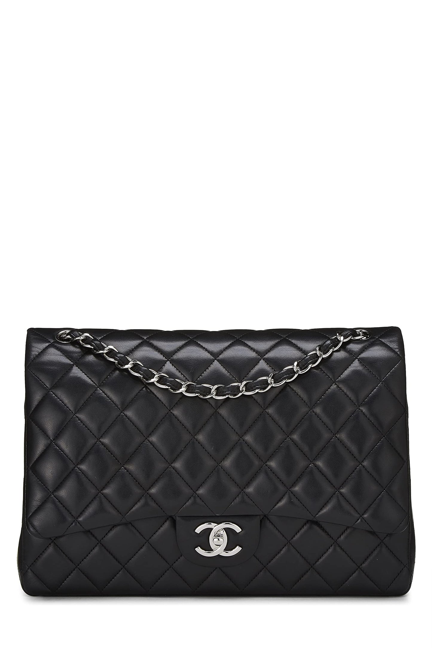 Chanel,  Black Quilted Lambskin New Classic Double Flap Maxi, Black