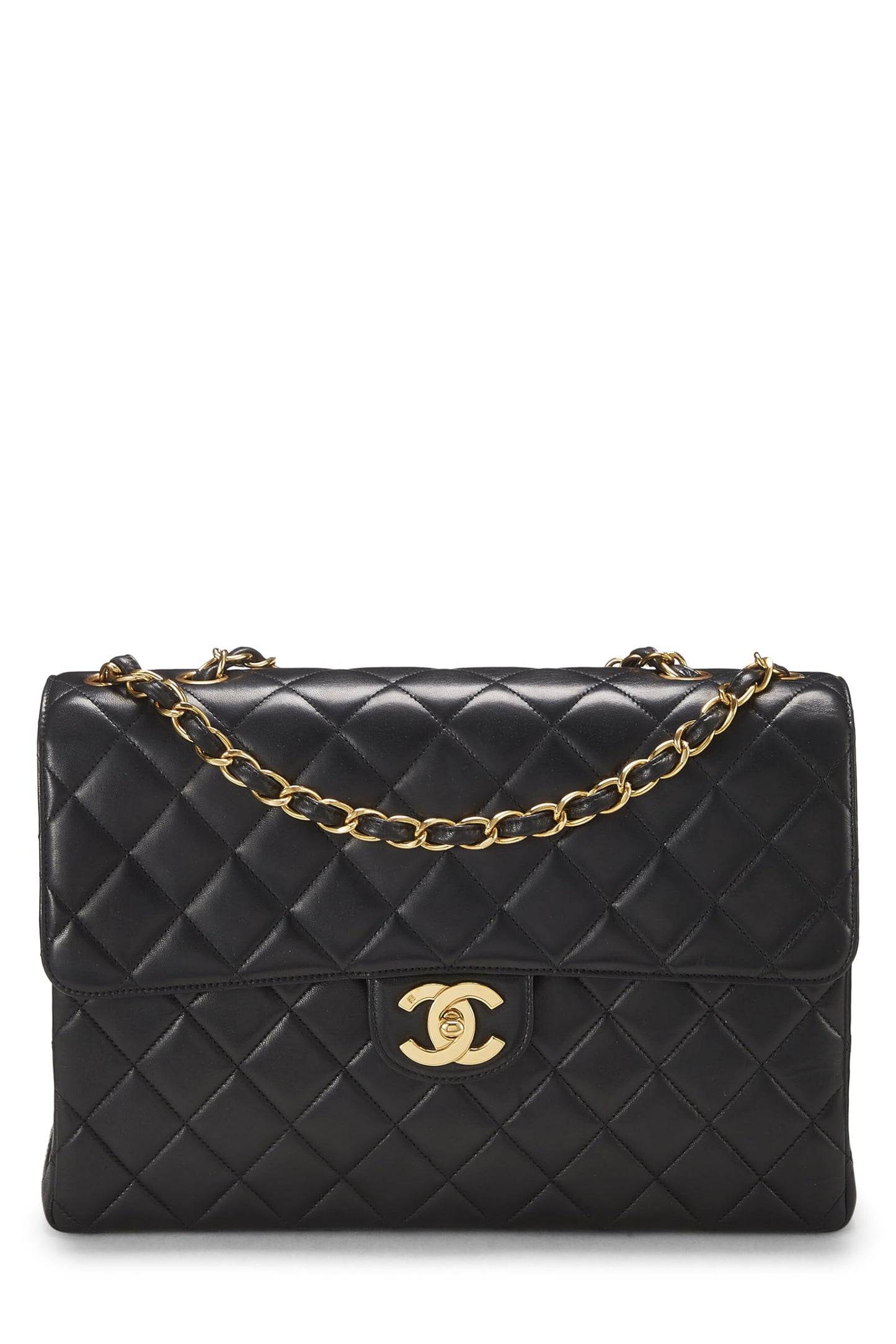 Chanel,  Black Quilted Lambskin Half Flap Jumbo, Black