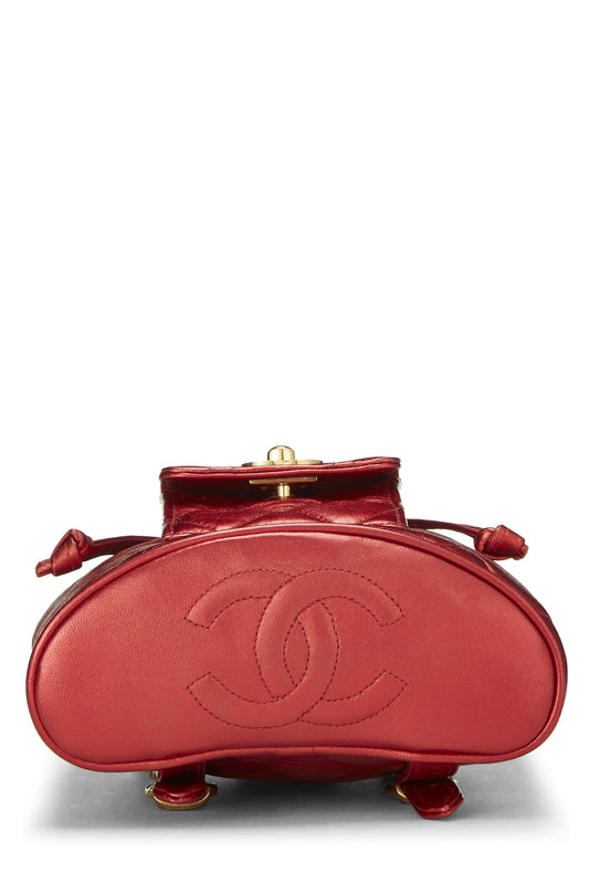 Chanel,  Red Metallic Leather Classic Backpack Mini, Red