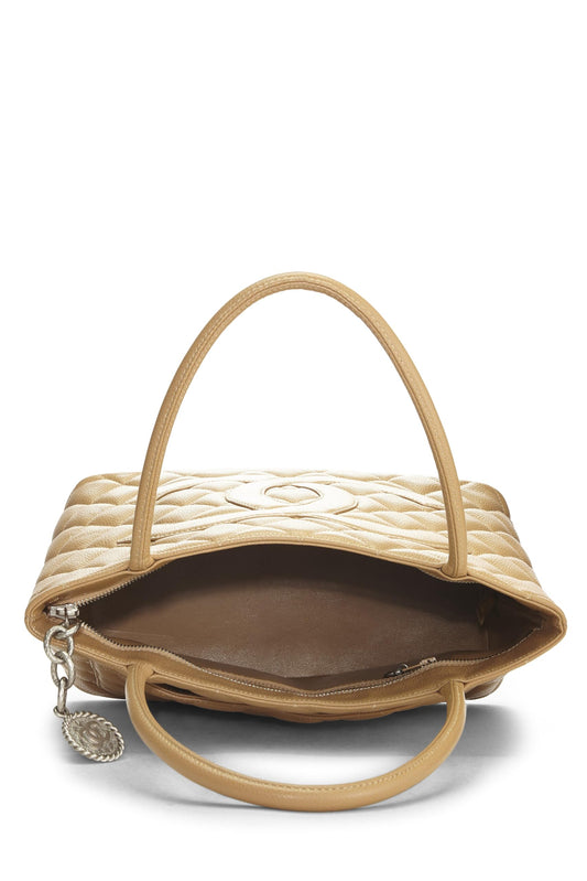 Chanel,  Beige Quilted Caviar Medallion Tote, Beige