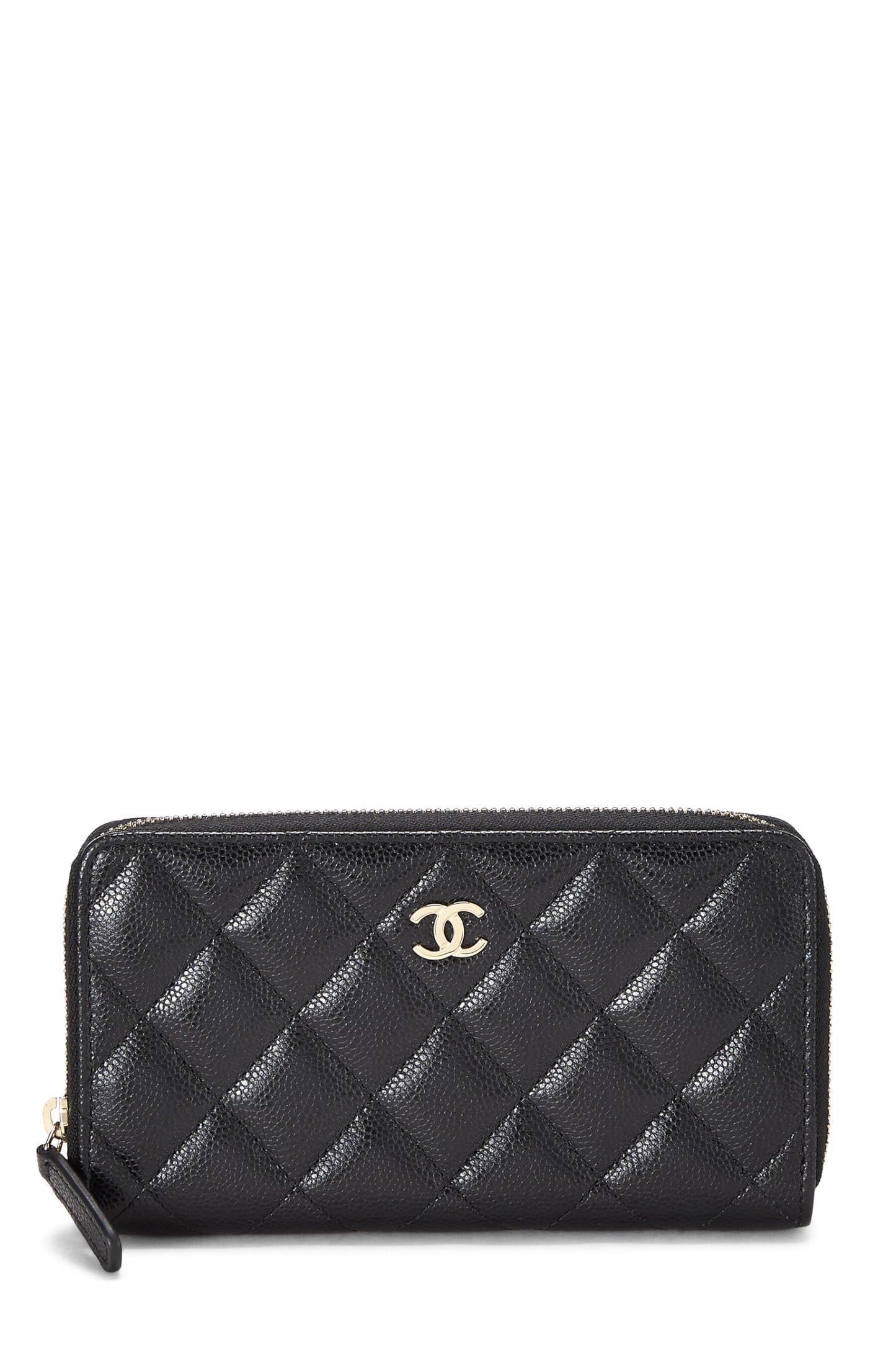 Chanel,  Black Quilted Caviar Zippy Small, Black