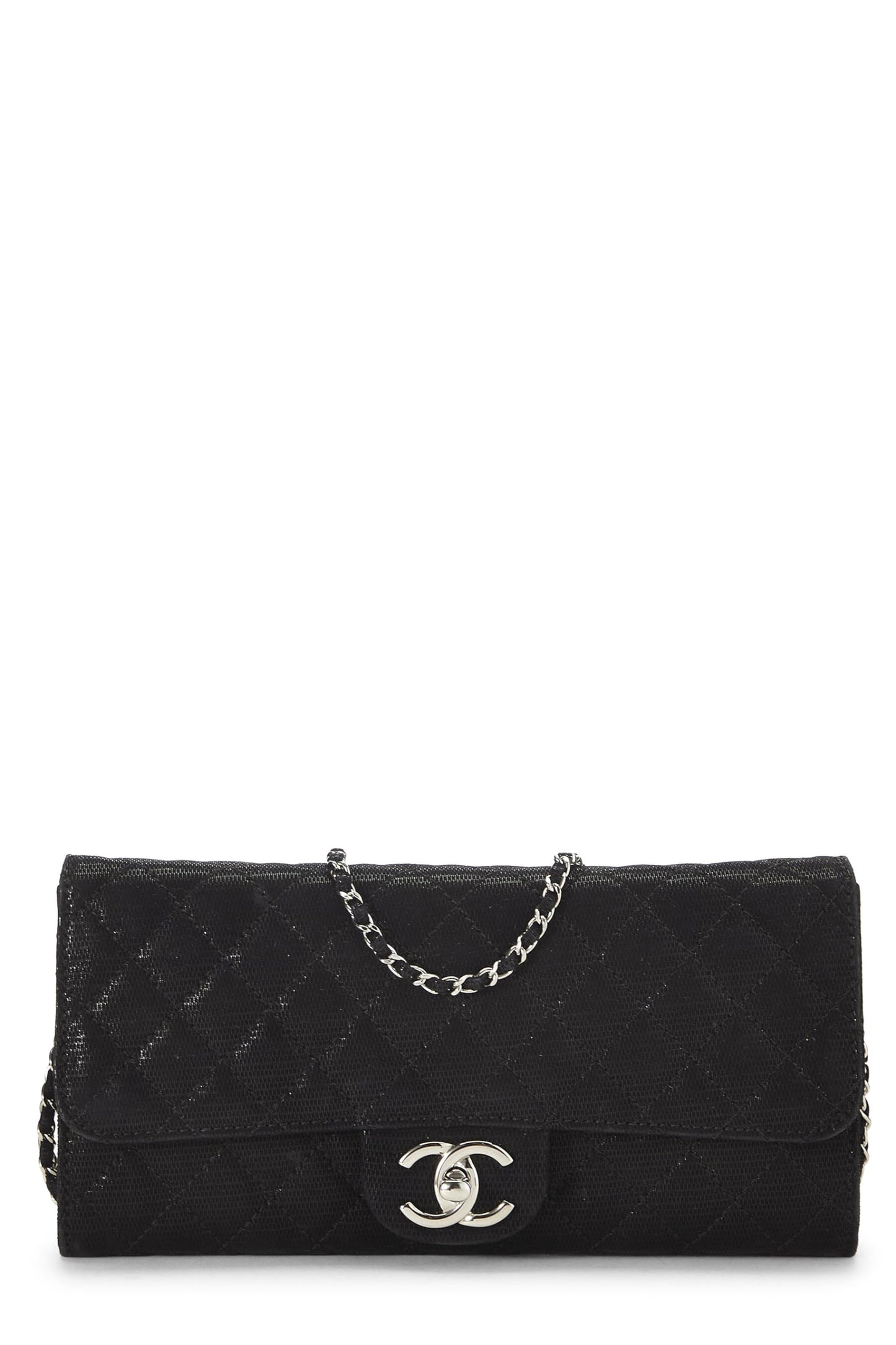 Chanel,  Black Quilted Nubuck East/West Wallet On Chain (WOC), Black