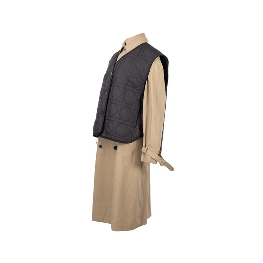 Luxury Dior Size 36 Trench Coat With Macrocannage Quilted Vest Cotton/Polyester Beige/Black
