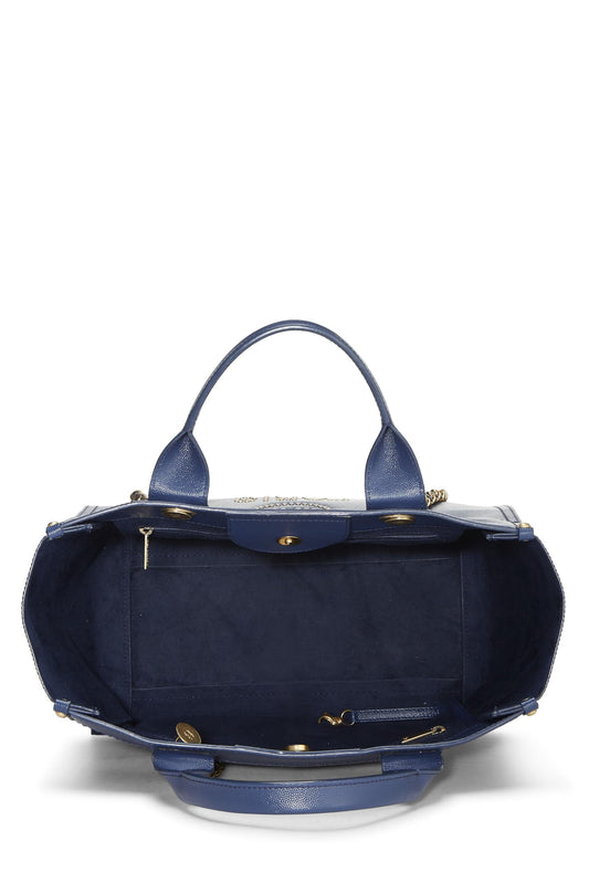 Chanel,  Blue Caviar Studded Deauville Shopping Tote Medium, Blue