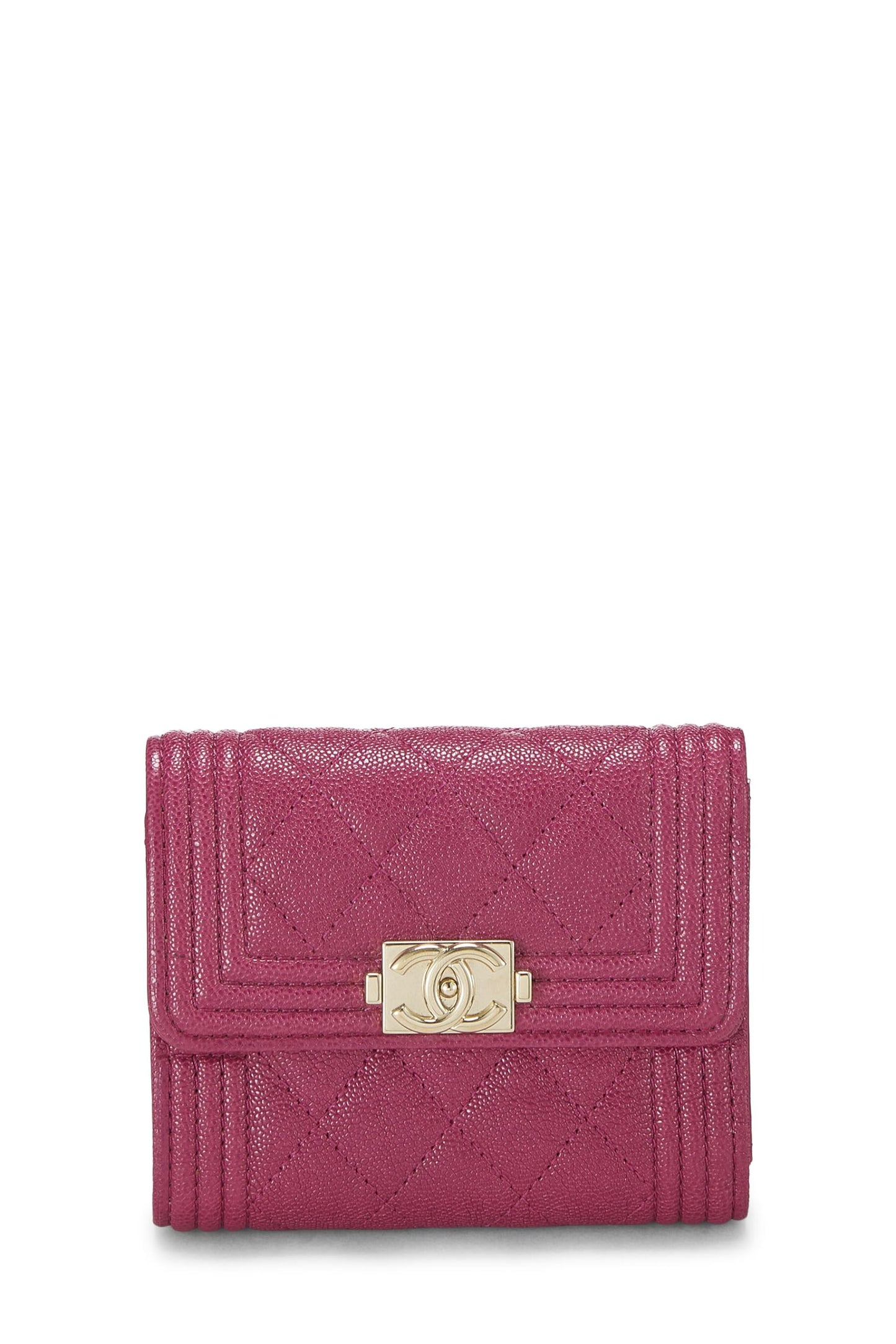 Chanel,  Purple Quilted Caviar Boy Compact Wallet, Purple
