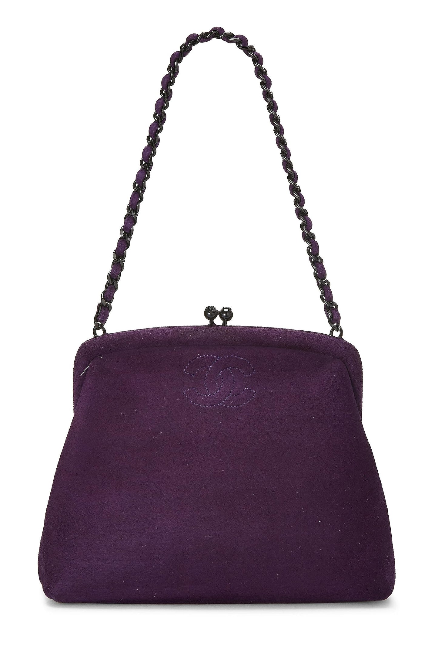 Chanel,  Purple Suede Kiss Lock Mini Bag, Purple