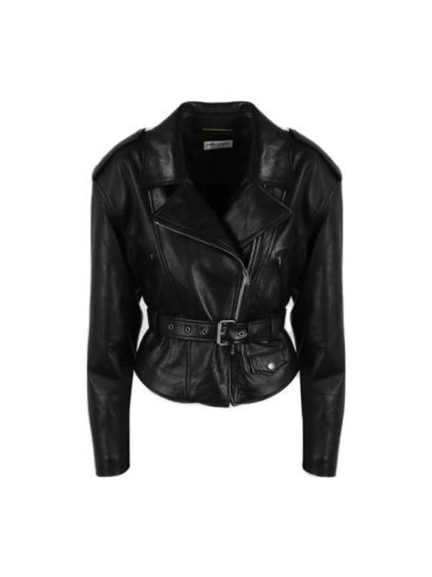 Luxury Saint Laurent Crop Lambskin Biker Jacket Black