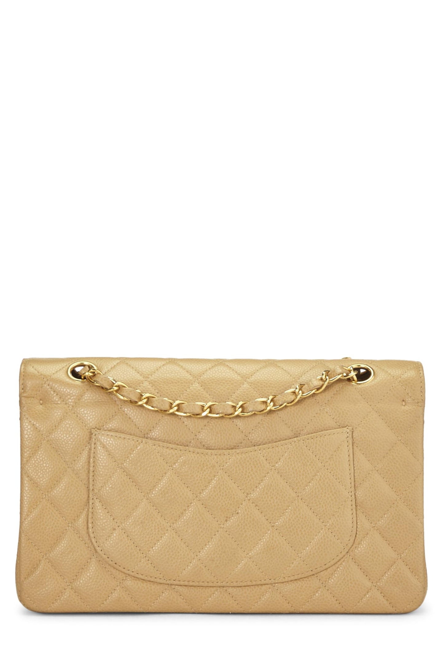 Chanel,  Beige Quilted Caviar Classic Double Flap Medium, Beige