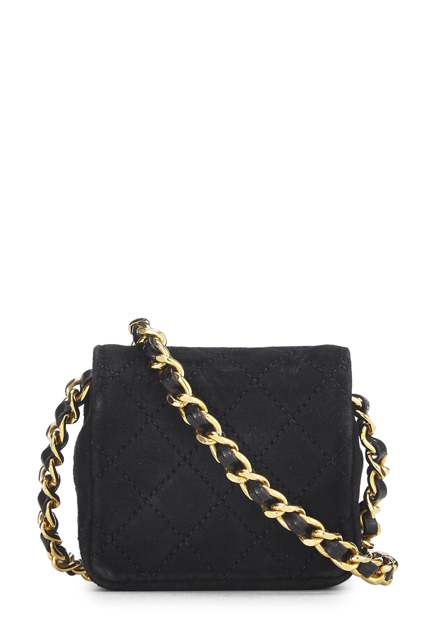 Chanel,  Black Quilted Suede Half Flap Micro, Black