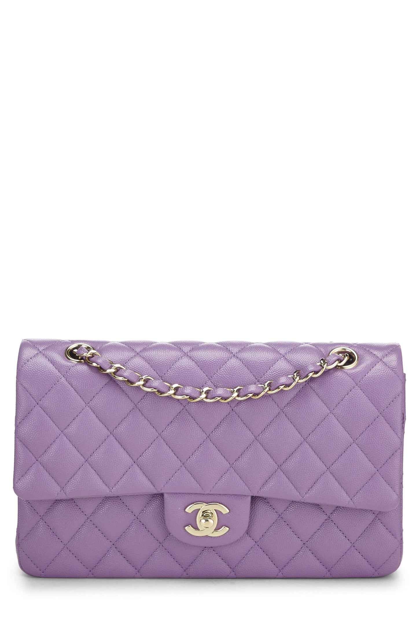 Chanel,  Purple Quilted Caviar Classic Double Flap Medium, Purple