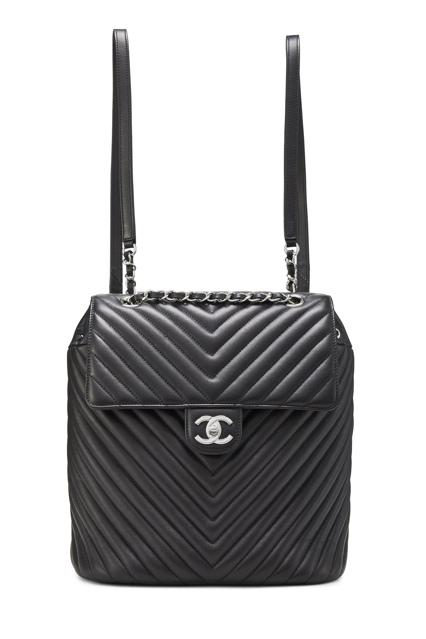 Chanel,  Black Chevron Lambskin Urban Spirit Backpack, Black