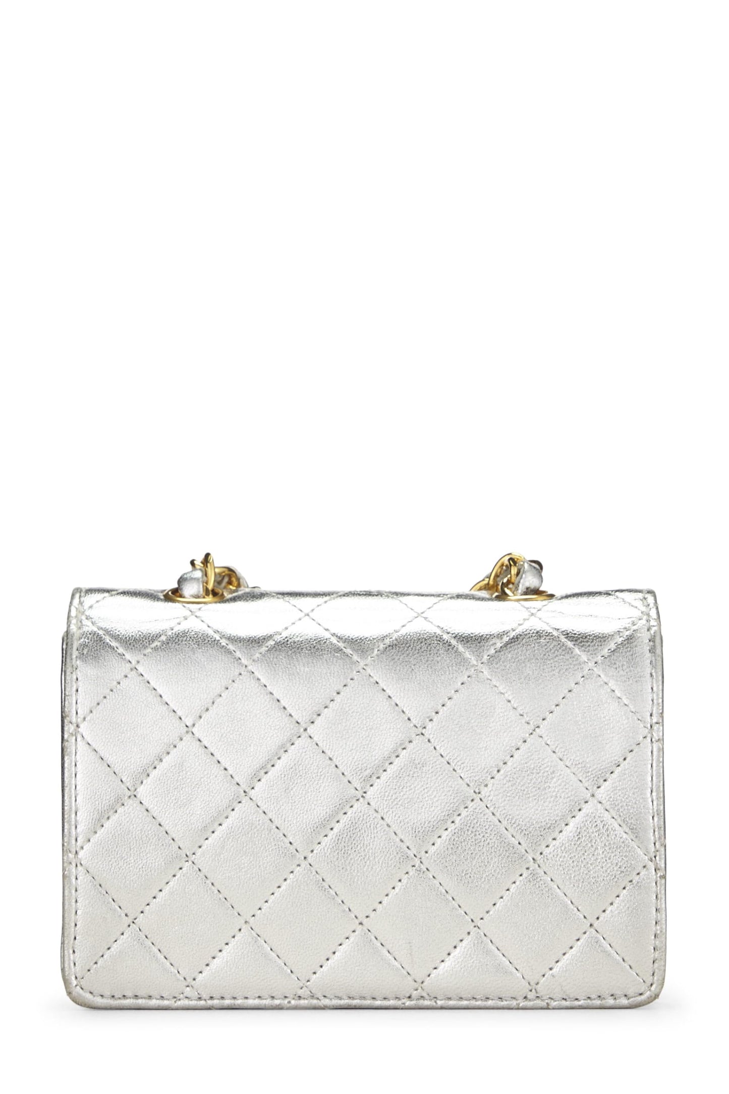 Chanel,  Metallic Silver Lambskin Half Flap Micro, Silver