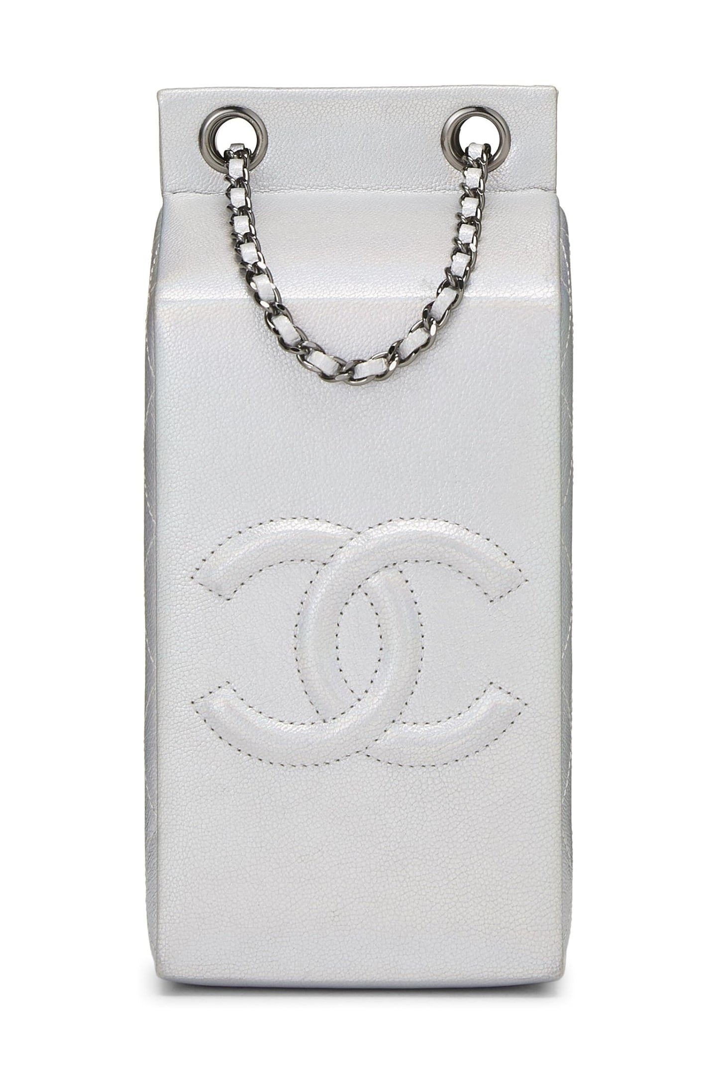Chanel,  Metallic Silver Leather Coco Milk Carton Bag, Silver