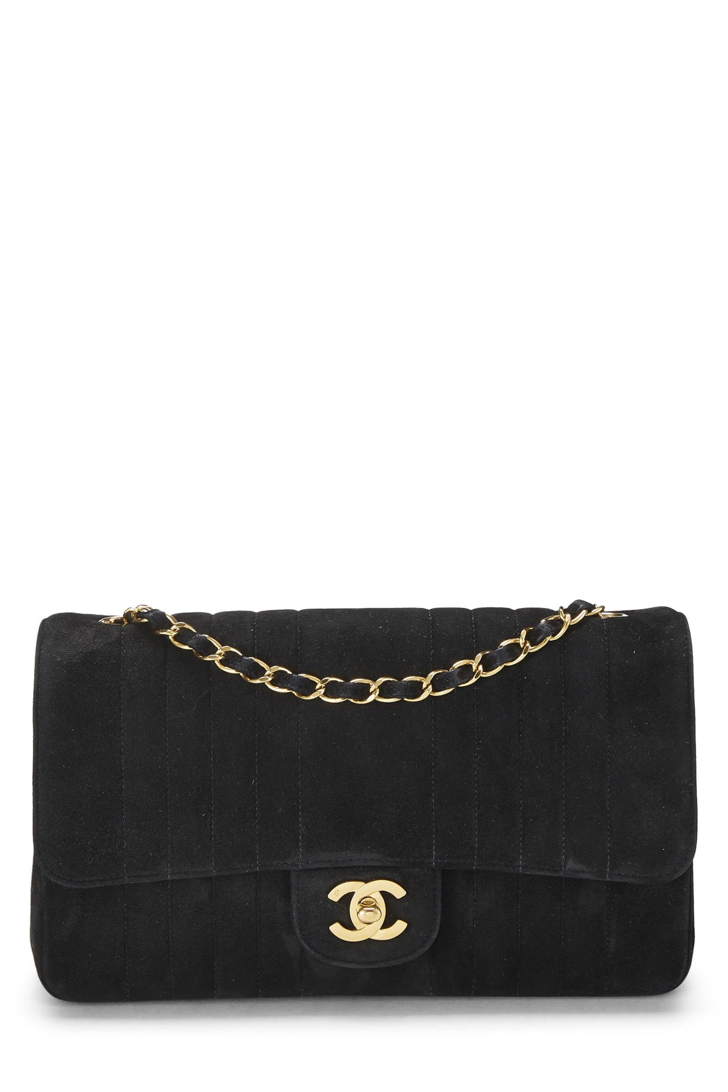 Chanel,  Black Vertical Suede Half Flap Medium, Black