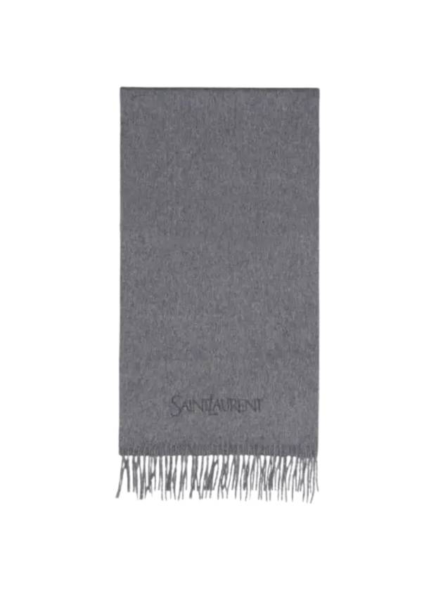 Luxury Saint Laurent Logo Embroidered Cashmere Muffler Graphite